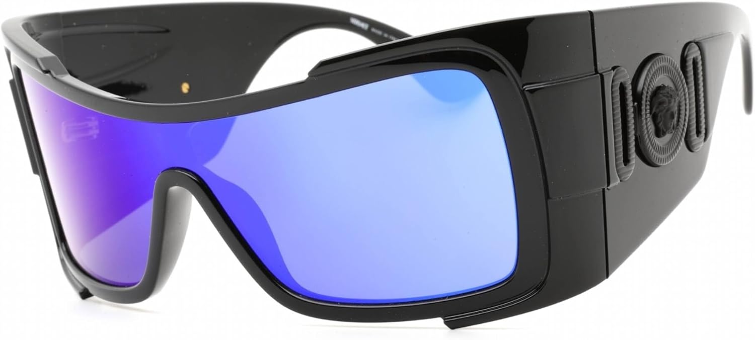 Versace VE 4451 GB1/55 Black Nylon Shield Sunglasses Black Solid Color Lens