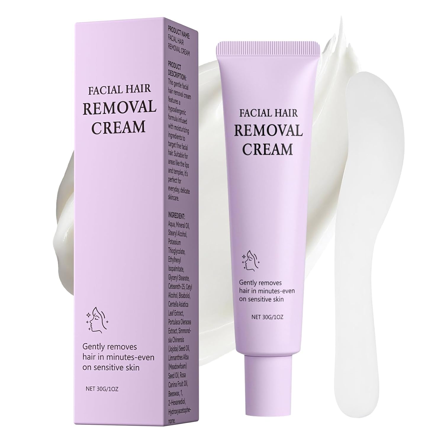 Facial Hair Removal Cream for Women, Face Hair Removal Cream for Sensitive Skin, Gentle Depilatory Cream for Face Chin Upper Lip for Smooth Soft Skin, Grooming Routine, 1.01 fl oz