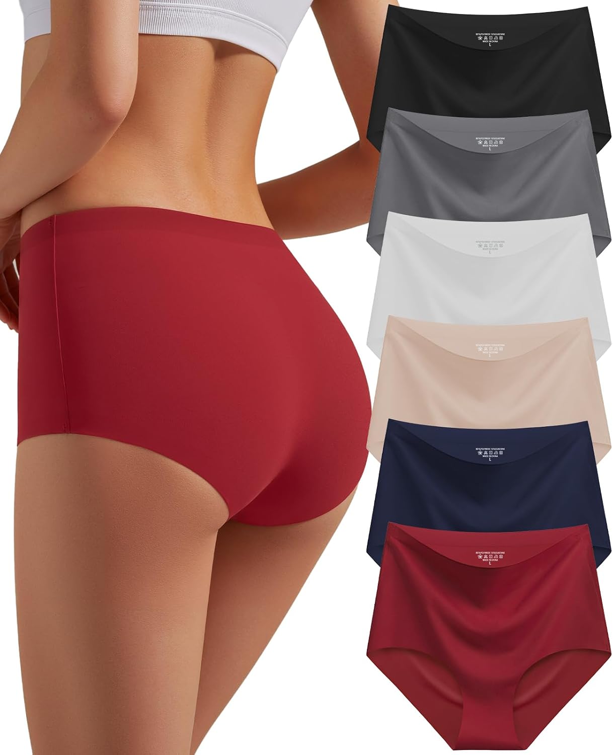 Seamless High Waisted Briefs No Show Underwear Women Panties 6 Pack | Full Coverage Invisible Panties for Women, Soft Silky Stretch Fabric with Breathable Feel and Gentle Tummy Support for Daily