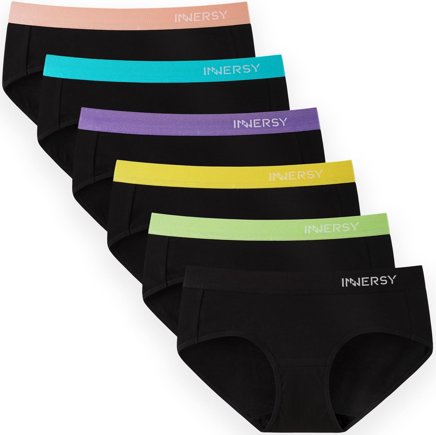 INNERSY Women's Underwear Cotton Hipster Panties Mid Rise Briefs Tagless Wide Waistband 6 Pack