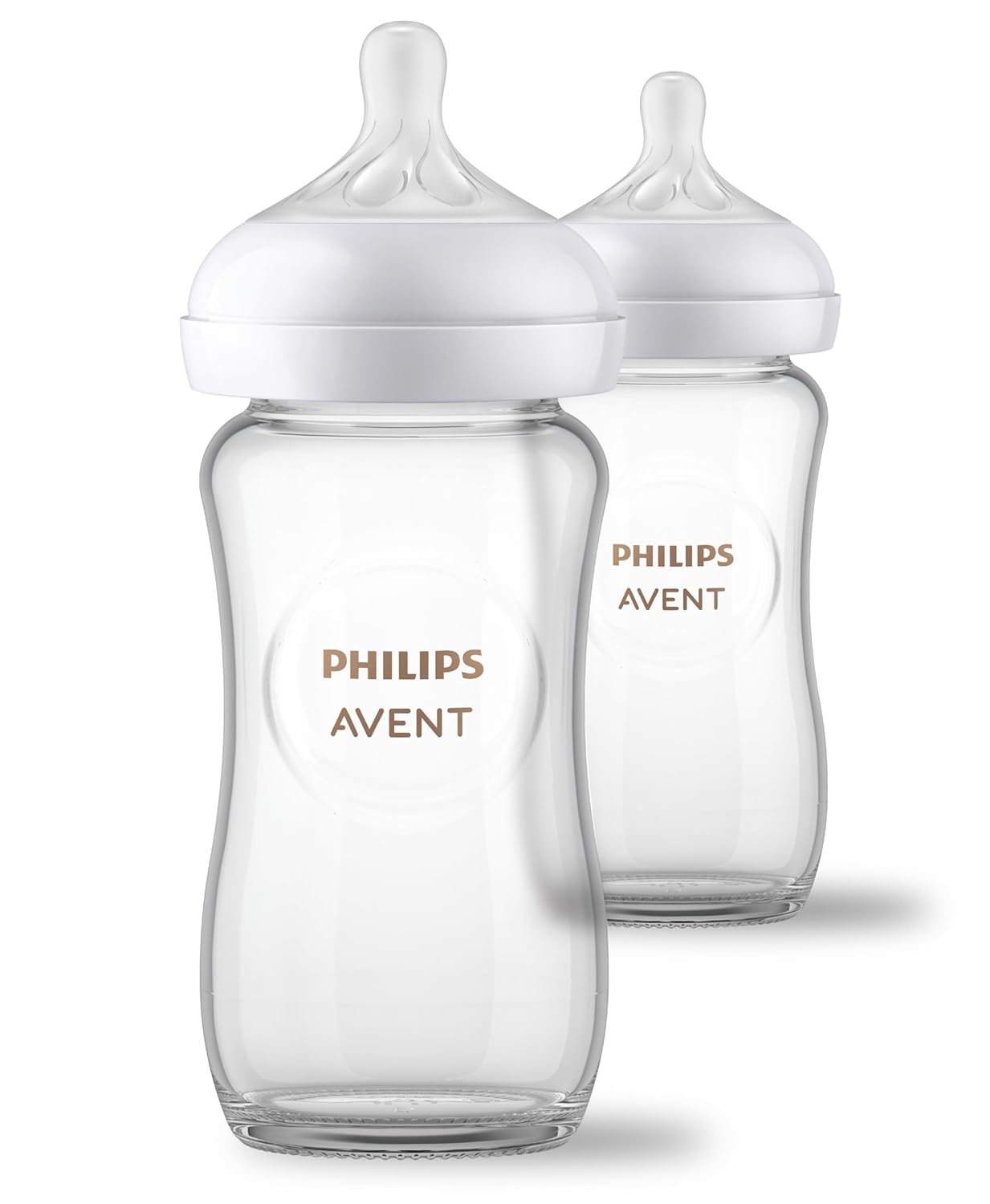 Philips Avent Natural Glass Baby Bottles with Natural Response Nipples (Medium Flow, Flow 3), 8oz, 2-Pack, SCY913/02