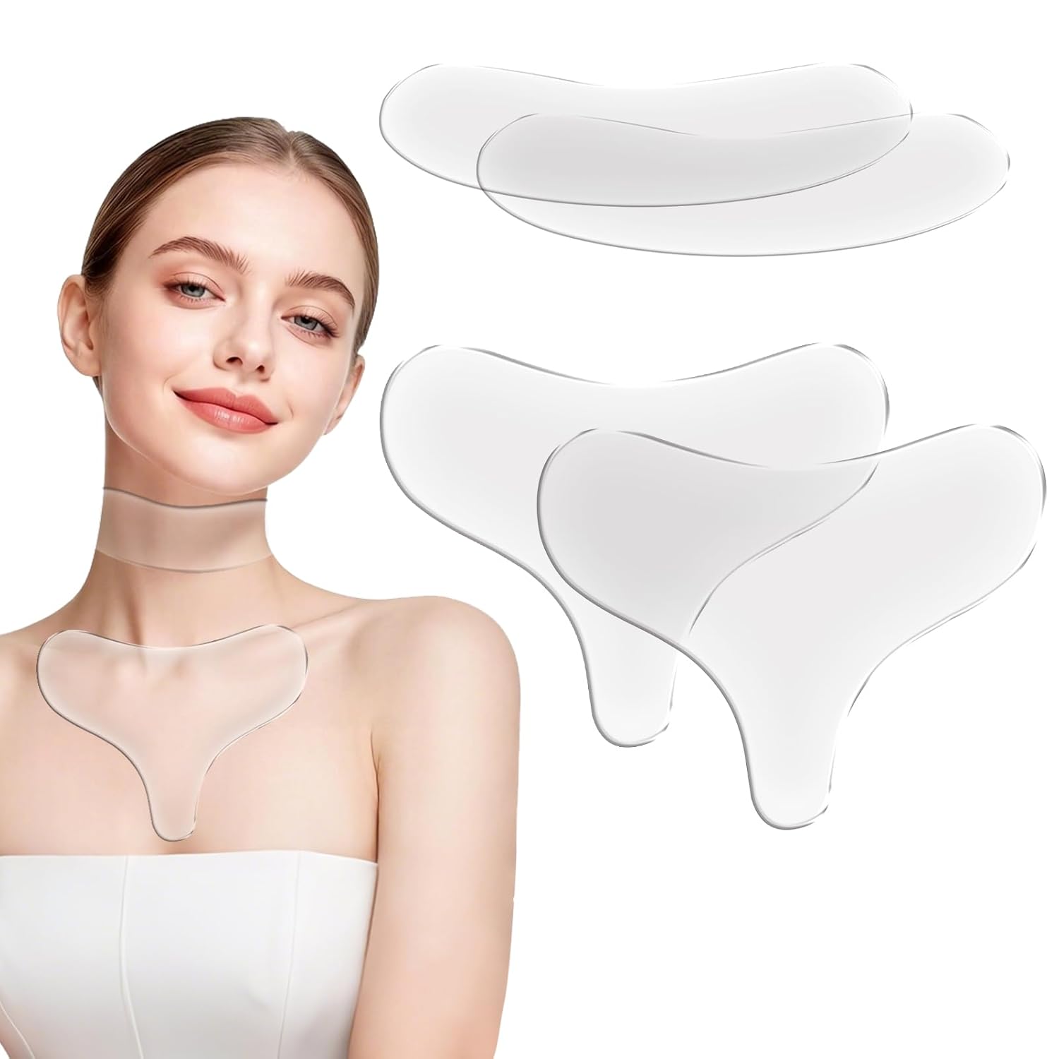 Silicone Neck Wrinkle Patches,Reusable Chest Anti Wrinkle Pads for Women,4P | Overnight use, Hydrating, Smoother-looking skin, Neck & chest care