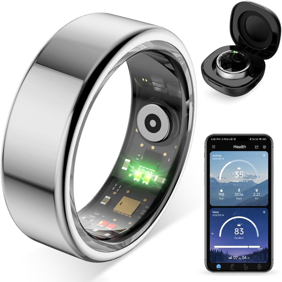 COLMI R02 Smart Ring, Smart Ring for Women and Men, with a Charging Case, Supports Heart Rate, Blood Oxygen, Sleep Health Monitoring, No Subscription Fee. (Silver, 9#)