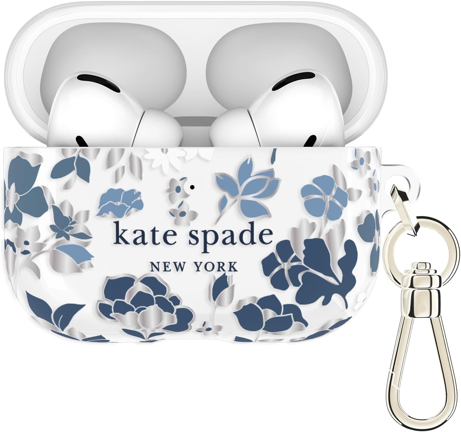 kate spade new york AirPods Pro 3 Case - Flowerbed Blue | Stylish Case w/Luxe Metallic Ring Keychain for Bag, Tote, Backpack & More - Protective and Lightweight Case for AirPods Pro 3