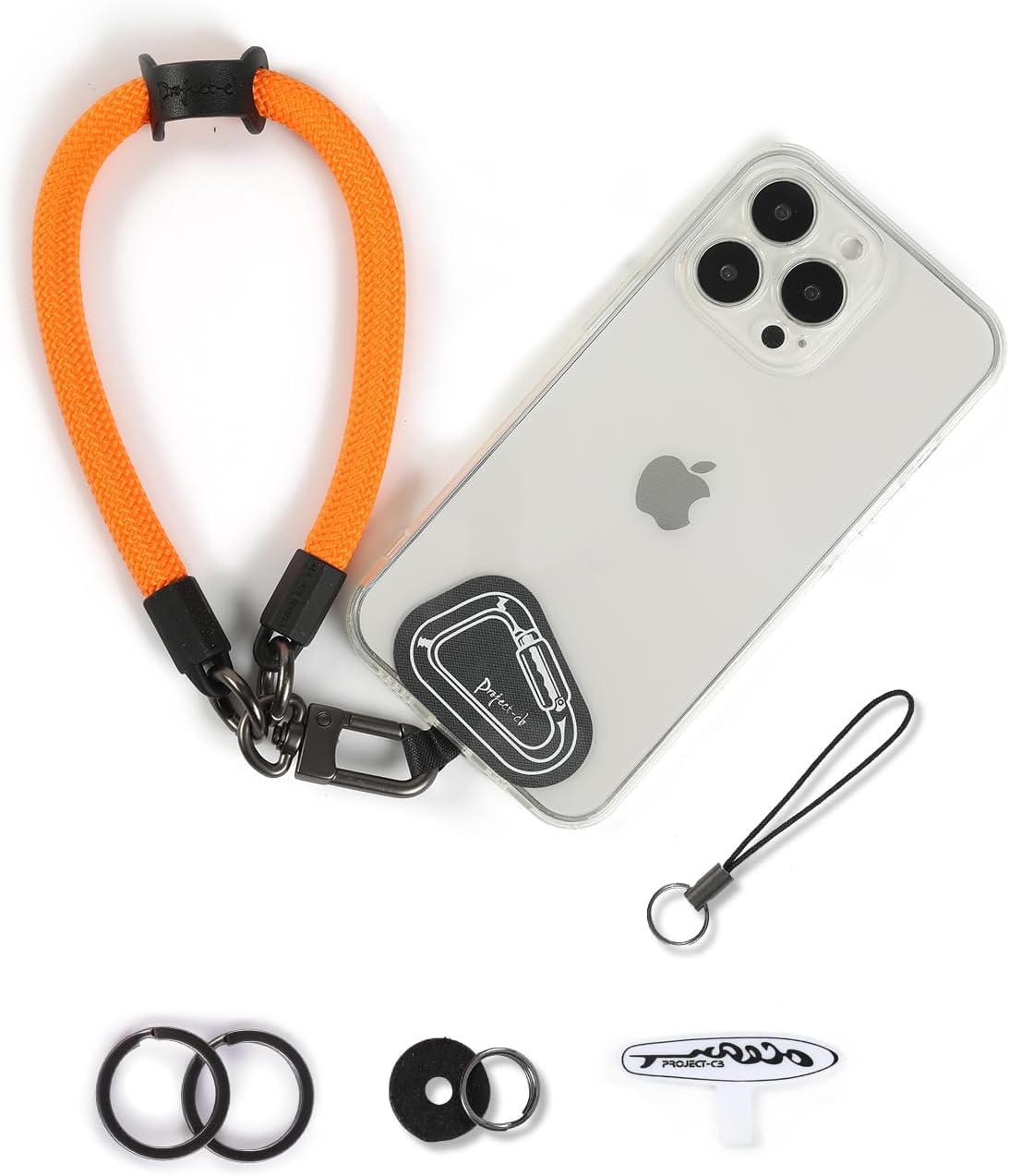 Hand Wrist Phone Strap,Phone Lanyard Patch ×2,Cell Phone Case Holder,Wristlet Strap for Key,AirPods,Camera (Orange, 15.7inch)