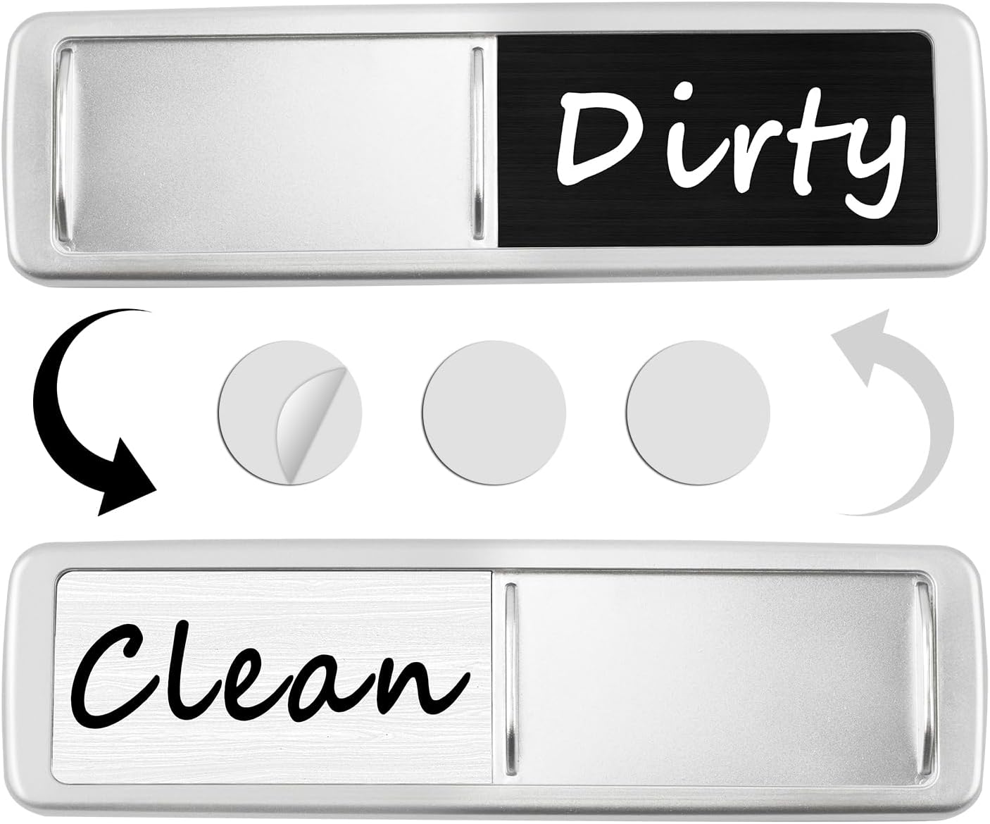 Dishwasher Magnet Clean Dirty Sign, Slide Strong Clean and Dirty Magnet Indicator for Dishwasher, Non-Scratch, Easy to Read, Self-Adhesive Stickers for Non-Magnetic Dishwasher, Refrigerator