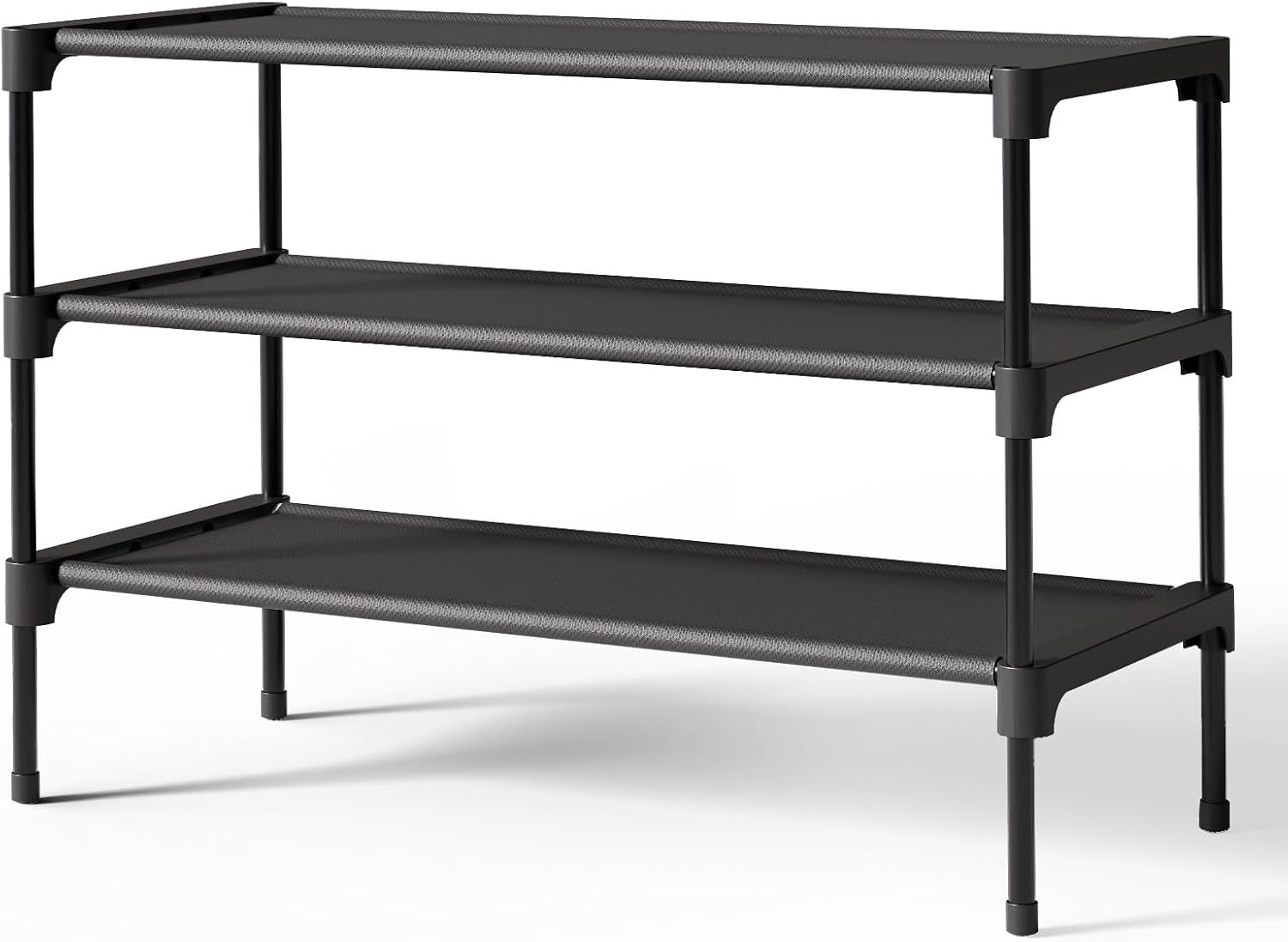 Kitsure Shoe Rack - Non-Woven Shoe Rack Shelf, 27.5" Wide - 3 Tier, Black | Shoe Organizer for Closet, Entryway, Garage, Stackable Shoe Shelves, college dorm&apartment essentials