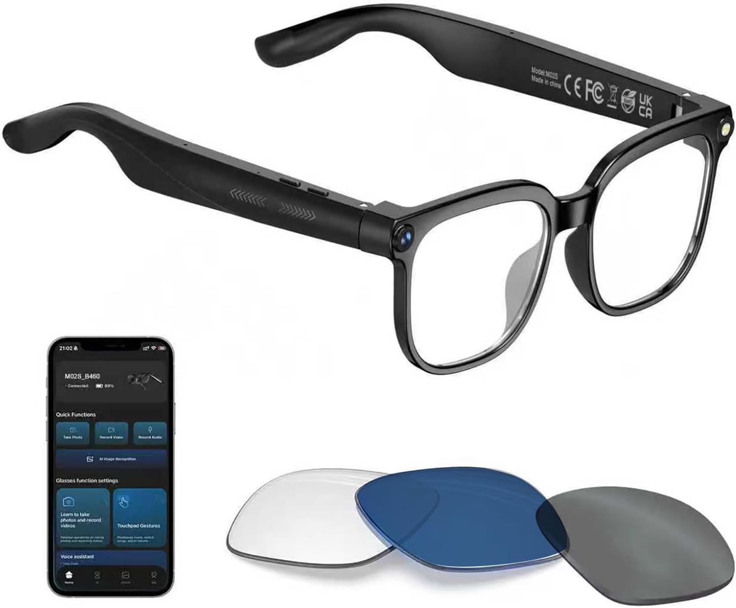 AI Smart Glasses with Camera, 4K Video Recording Glasses for Men Women, 8MP Camera Sunglasses with EIS Stabilization, Object Recognition, 290mAh, Waterproof Bluetooth Glasses for Travel Cycling Hiking