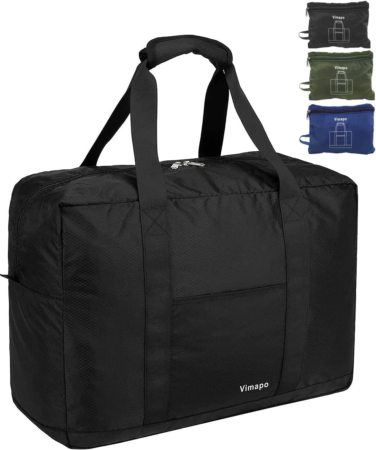 Foldable Travel Duffle Bag with Trolley Sleeve 40L Travel Bag | Lightweight Packable Duffel Bags with the Keyhole Zipper, Weekend Overnight Nylon Duffle Bag for Men & Women, Black