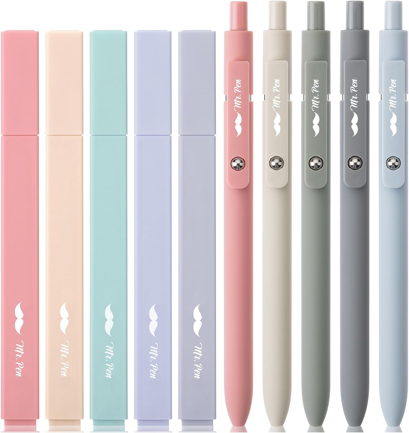 Mr. Pen- Aesthetic Highlighters and Gel Pens, 10 Pack | Morandi Colors Bible Highlighters No Bleed, Black Ink Gel Pens, Fast Dry and No Smear for Bible Journaling, Planner