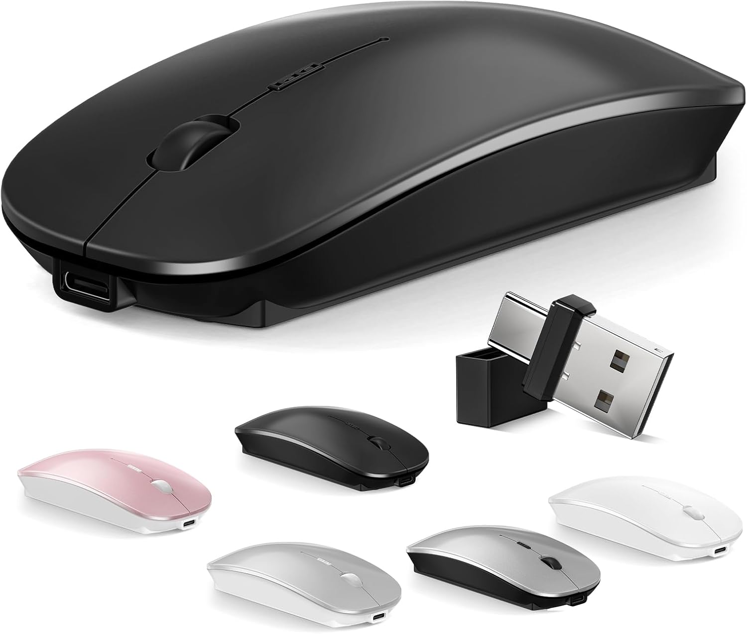 Normdecos Mouse for MacBook Wireless Bluetooth Mouse Laptop MacBook Air Mac Pro Rechargeable Silent PC iPad Optical Mice with Dual Mode Switch Bluetooth 5.2/3.0 and 2.4GHz USB Type-C Receiver Black