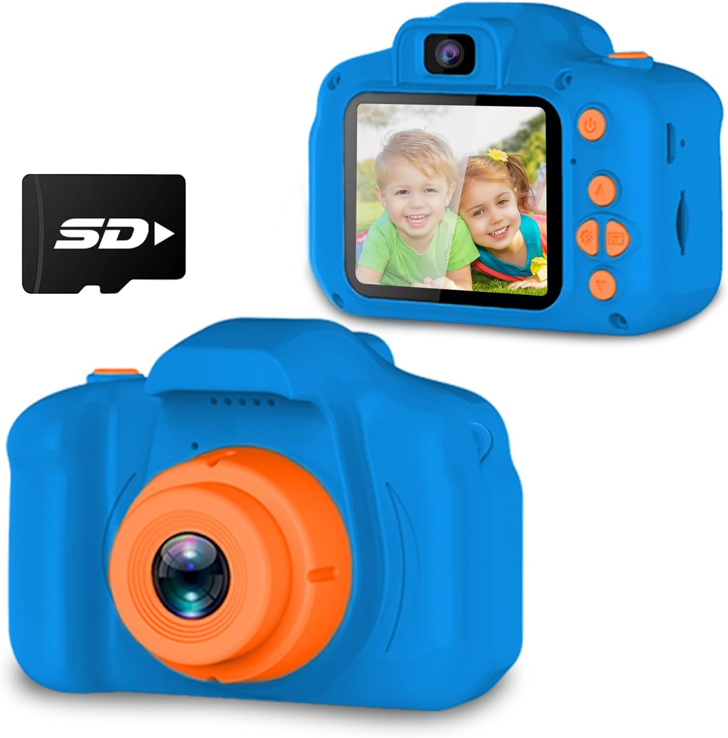 Upgraded Kids Selfie Camera, HD Digital Video Camera-Navy Blue | Christmas Birthday Gifts for Boys Age 3-9, Toddler Camera with Dual Lens, SD Card, Lanyard, Shockproof, Portable Creative Toy