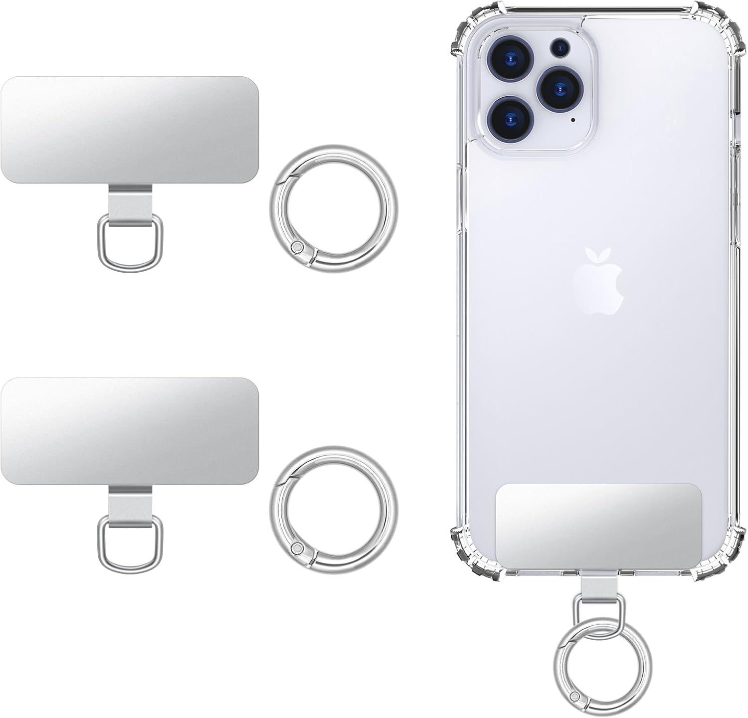 MoKo 2pcs Phone Tether Tab, Stainless Steel Cell Phone Lanyard Pads, Phone Strap Replacement Part with 2pcs Spring Rings, Phone Strap Connector Tether Tabs for Most Full Coverage Phone Cases, Silver