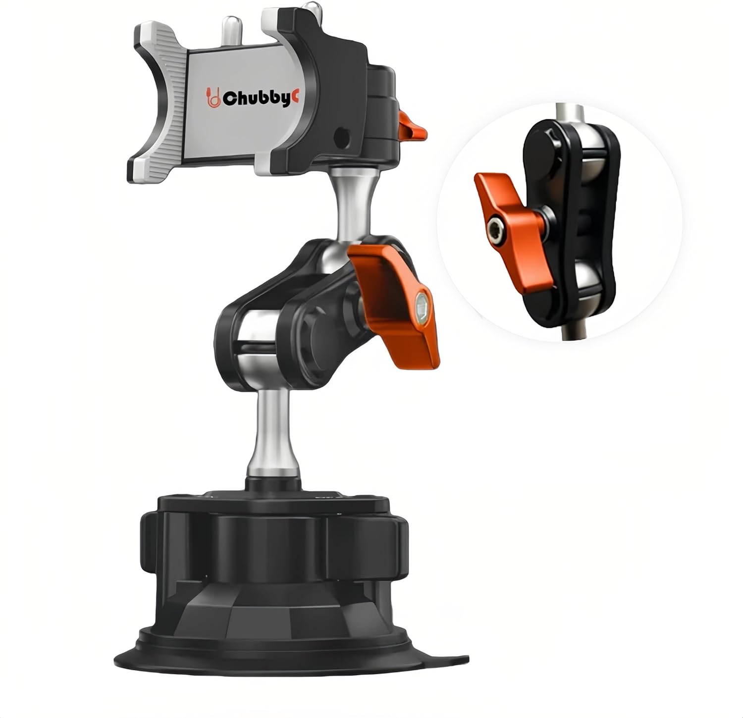 chubbycable ChubbyGrip Car Phone Holder 360° Adjustable Cell Phone Car Mount Ultra-Durable Metal Car Phone Mount for Windshield, Suction Cup Phone Mount for iPhone Samsung All Smartphone, Clamp
