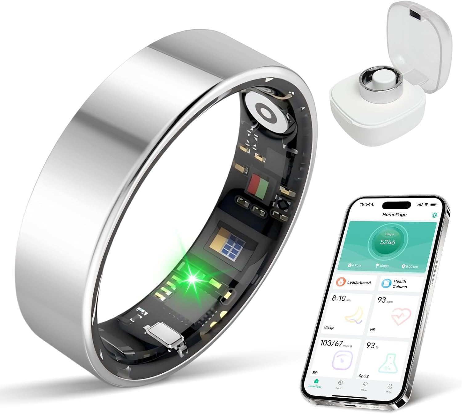 BIEMHA IP68 Waterproof Smart Ring - Fitness & Health Tracker with Sleep/Exercise Monitoring, Unisex for Women Men, iOS & Android Compatible, Long Lasting Battery Life, No Subscription (Silver, 12)