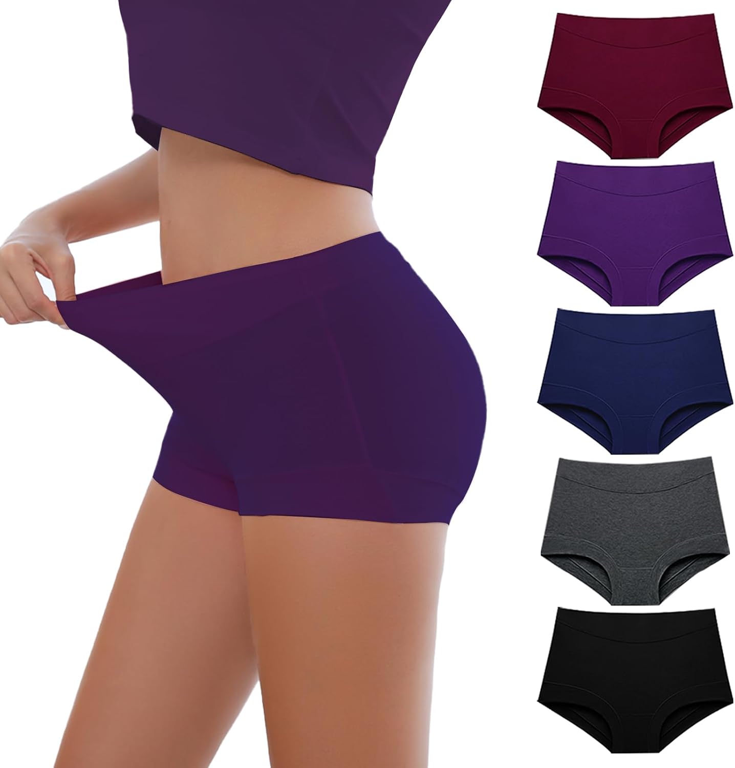Migbean Boy Shorts Underwear for Women Cotton Boxer Briefs 5 Packs | Boyshort Underwear, Boxer Briefs, High Waisted, Breathable, Ultra Soft, Daily Wear, Tag-Free, Anti Chafing
