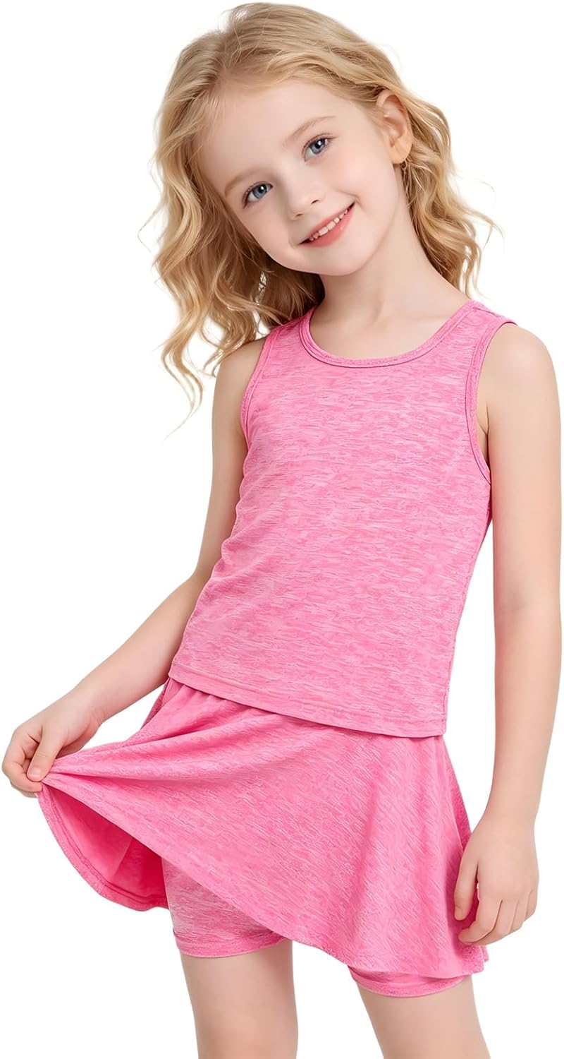 Girls Sun Protection Athletic Active Wear Tank Top and Skort Set | Girls 2 Piece Set, Quick Dry, Moisture Wicking, Summer, Outdoor, Sports, Beach