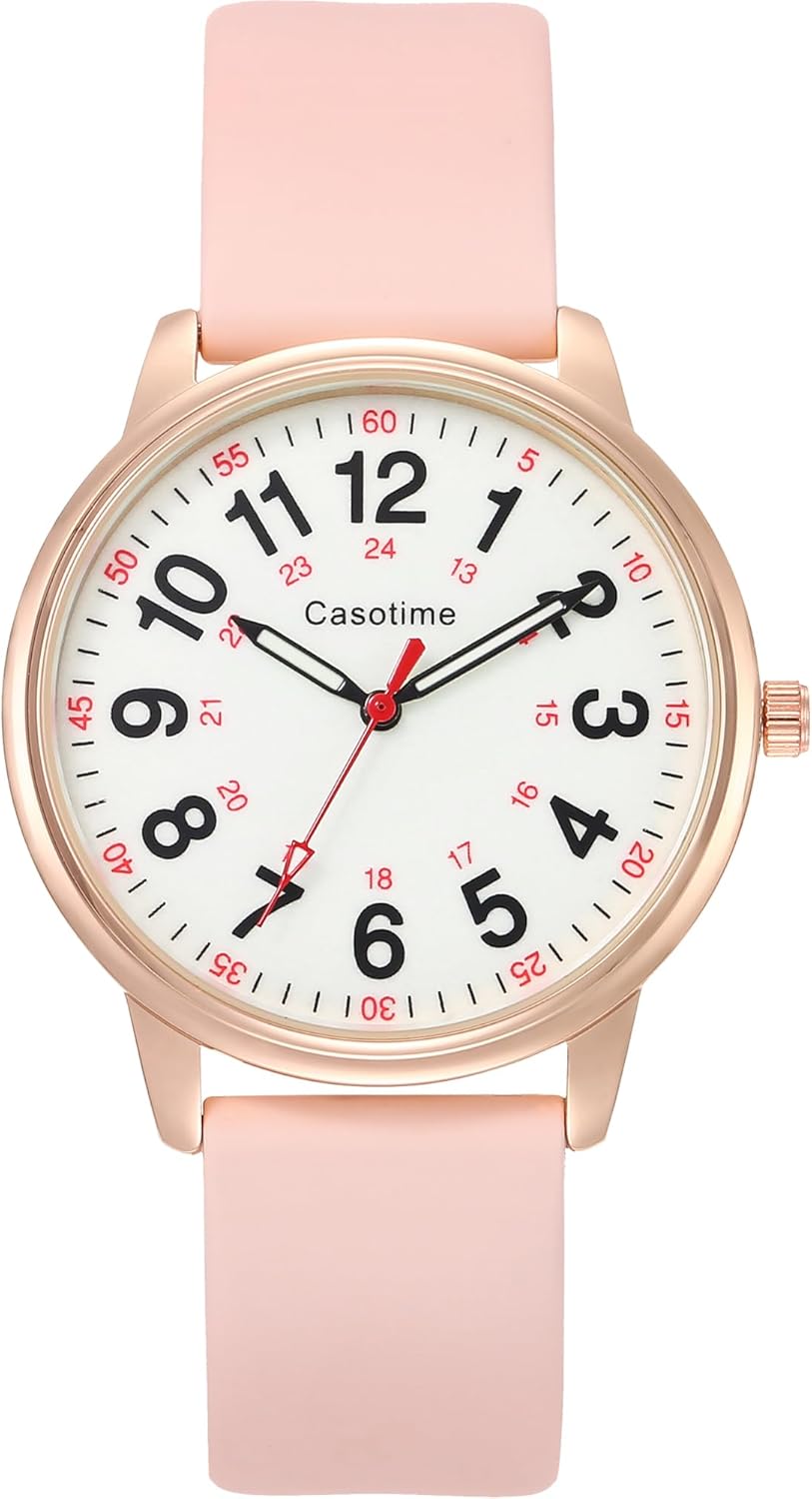Casotime 30M Waterproof Nurse Watch - Luminous Easy Read Dial, Second Hand & 24H Military Time, Durable Silicone Band for Nurses, Medical Professionals, Students - Men and Women
