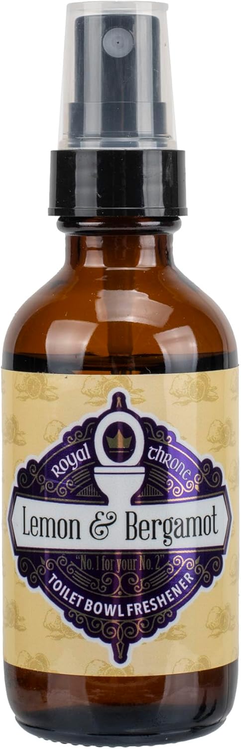 Bourbon Royalty Royal Throne Before You Go 2 Ounce Glass Bottle Scented Toilet Bowl Bathroom Spritz Spray, Lemon & Bergamot, Yellow