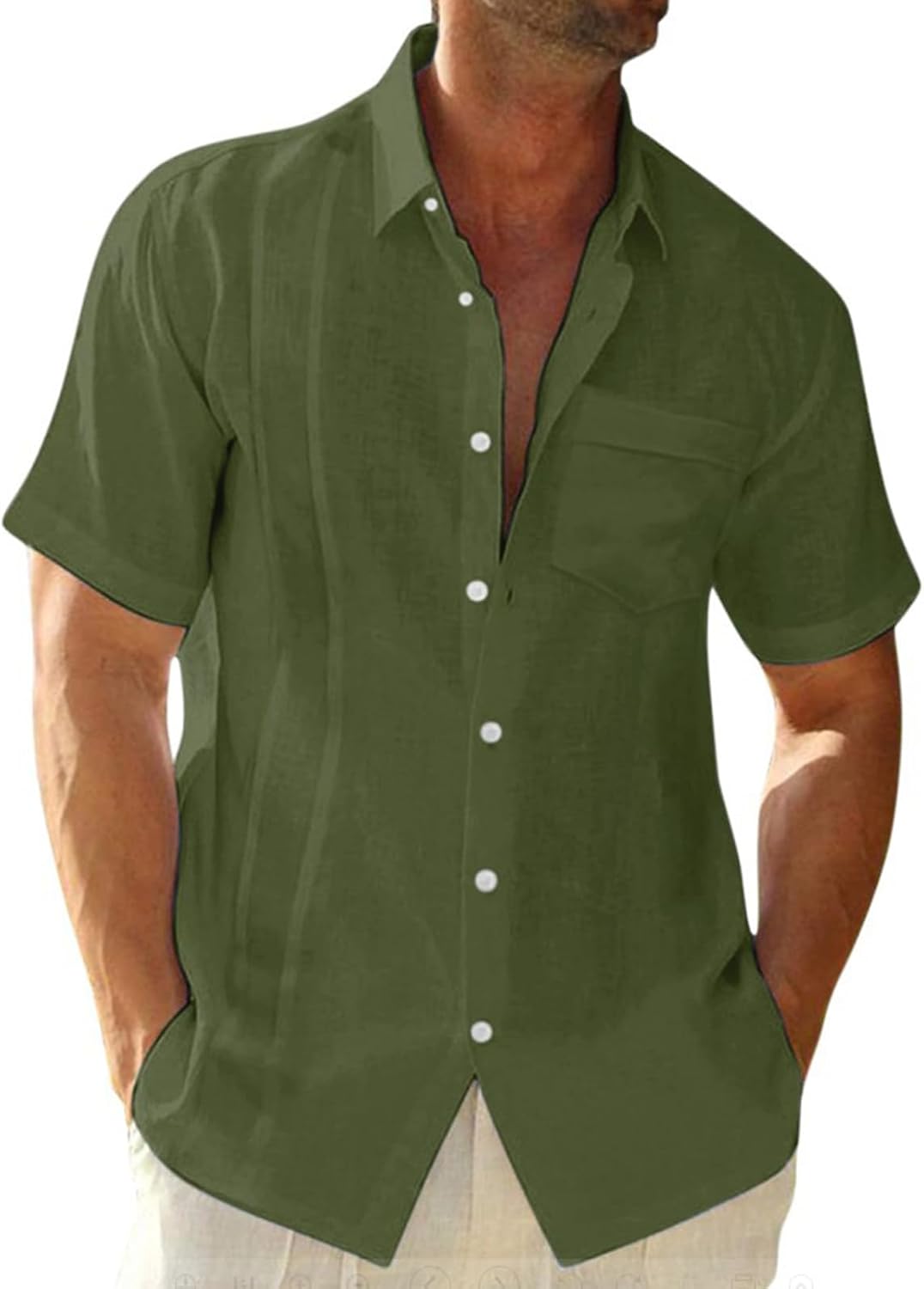 MARSVOVO Summer 2025 Shirts for Men Lapel Solid Color Cotton Linen Comfort Breathable Short Sleeve Blouses Casual Beach