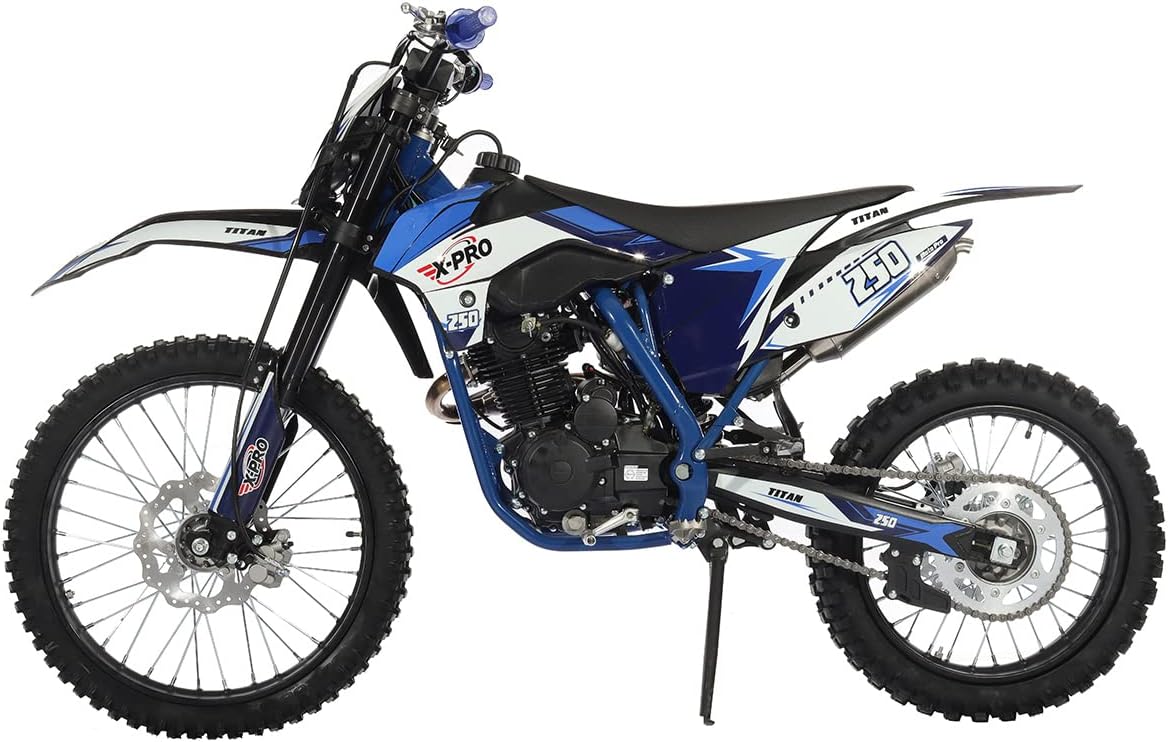 X-PRO Titan 250cc Dirt Bike with LED Headlight, 5-Speed Manual Transmission, Electric/Kick Start! Big 21"/18" Wheels! Zongshen Brand Engine! (Blue)