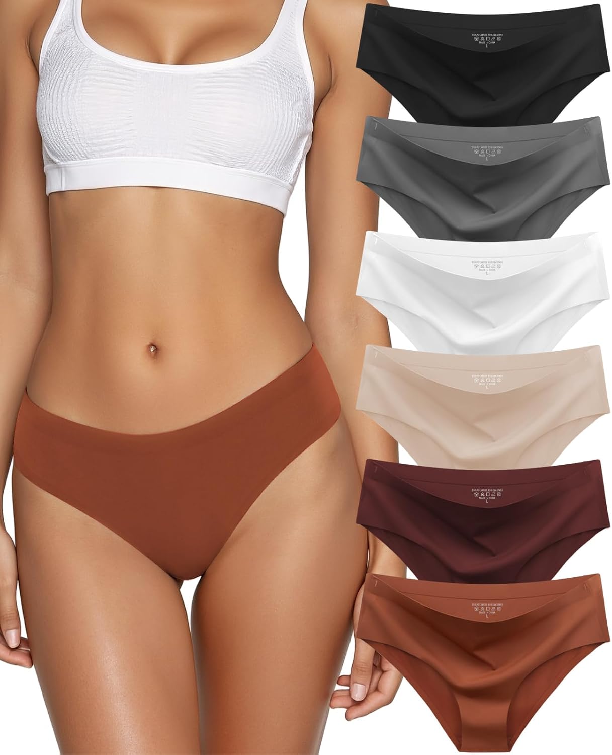 Seamless Underwear for Women No Show Low Rise Bikini Panties 6 Pack | Cheeky Soft Hipster,Invisible Breathable Briefs,Workout Ladies Undies for Yoga Pants,Legging,Dress,No Line,All Day Wear