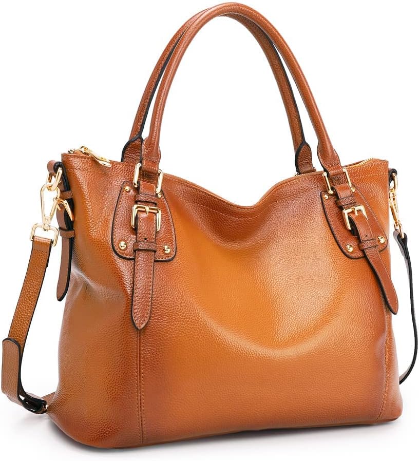 Kattee Leather Tote Handbag for Women, Large Satchel Purse | Large-capacity leather satchel with top handles and an adjustable crossbody strap for daily use.