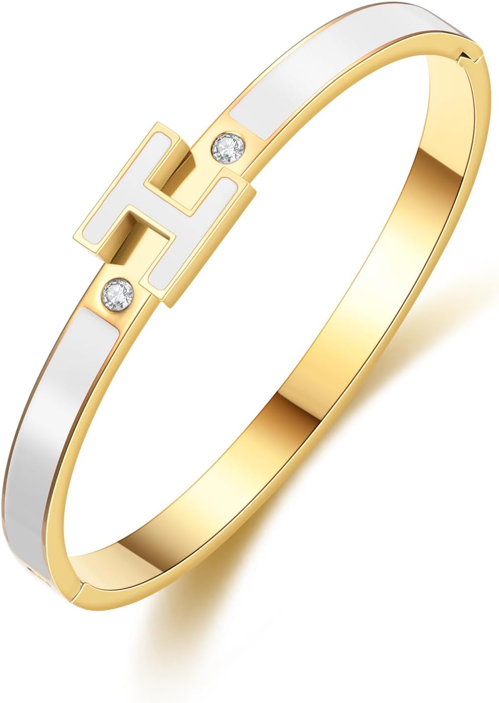 Gold Bracelets for Women, H Bangle Bracelet, Dainty 18K Gold Plated Stainless Steel Enamel Bracelet for Everyday, Work, Party, Stackable Gift for Mom, Wife, Girlfriend