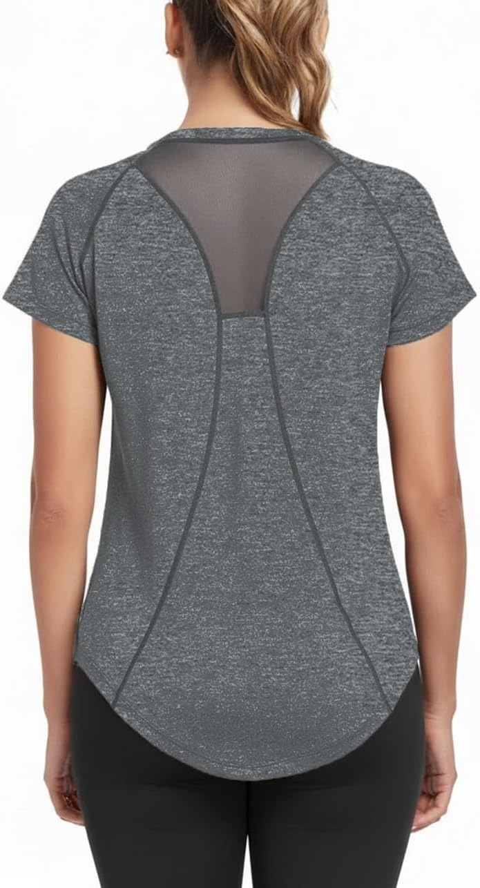 Workout Tops for Women Loose Fit Short Sleeve Gym Shirts Mesh Back Long Athletic Tee for Running Fitness Yoga Pilates