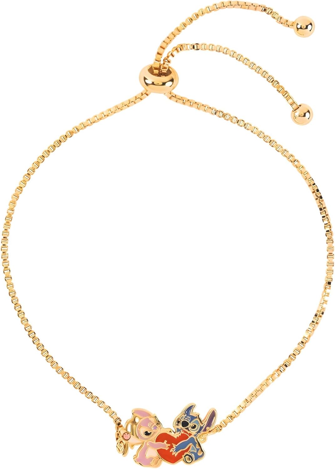 Disney Womens Stitch and Angel Heart Lariat Bracelet Official License, 18kt Gold Flash Plated, Mother's Day Gifts