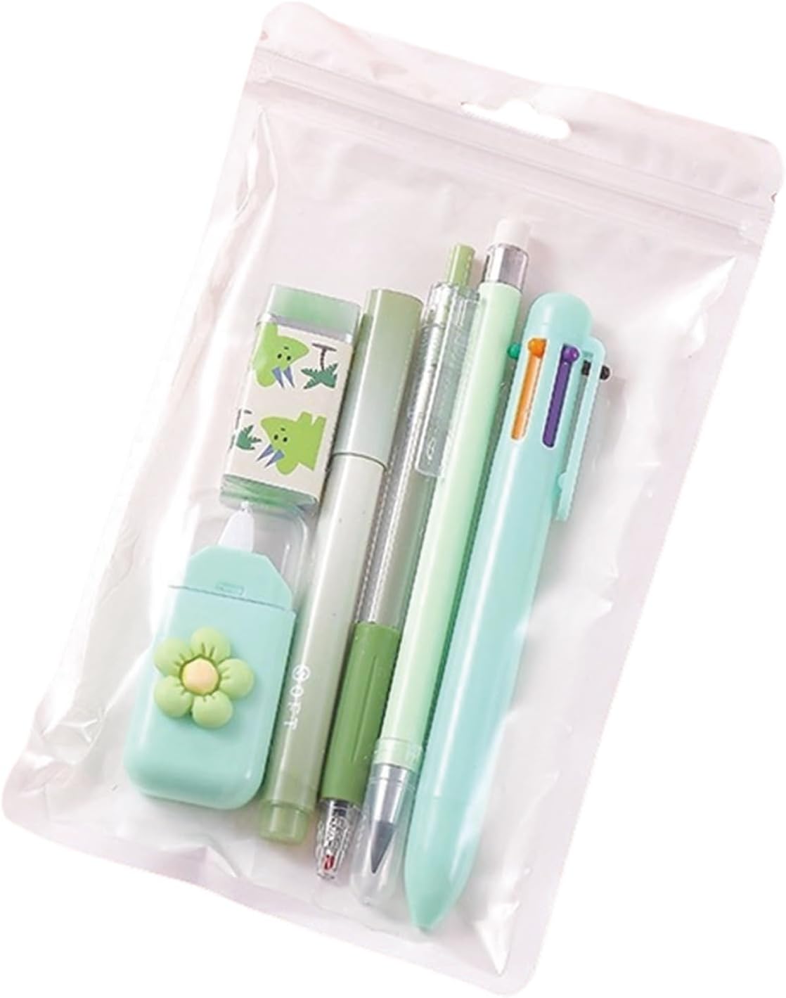 MOZXIRZ 6 Pcs Cute Green Stationery Set for Women Back to School Supplies Office Supplies Including Gel Ink Pens 6-in-1 Ballpoint Pens Pencil Eraser (Green)
