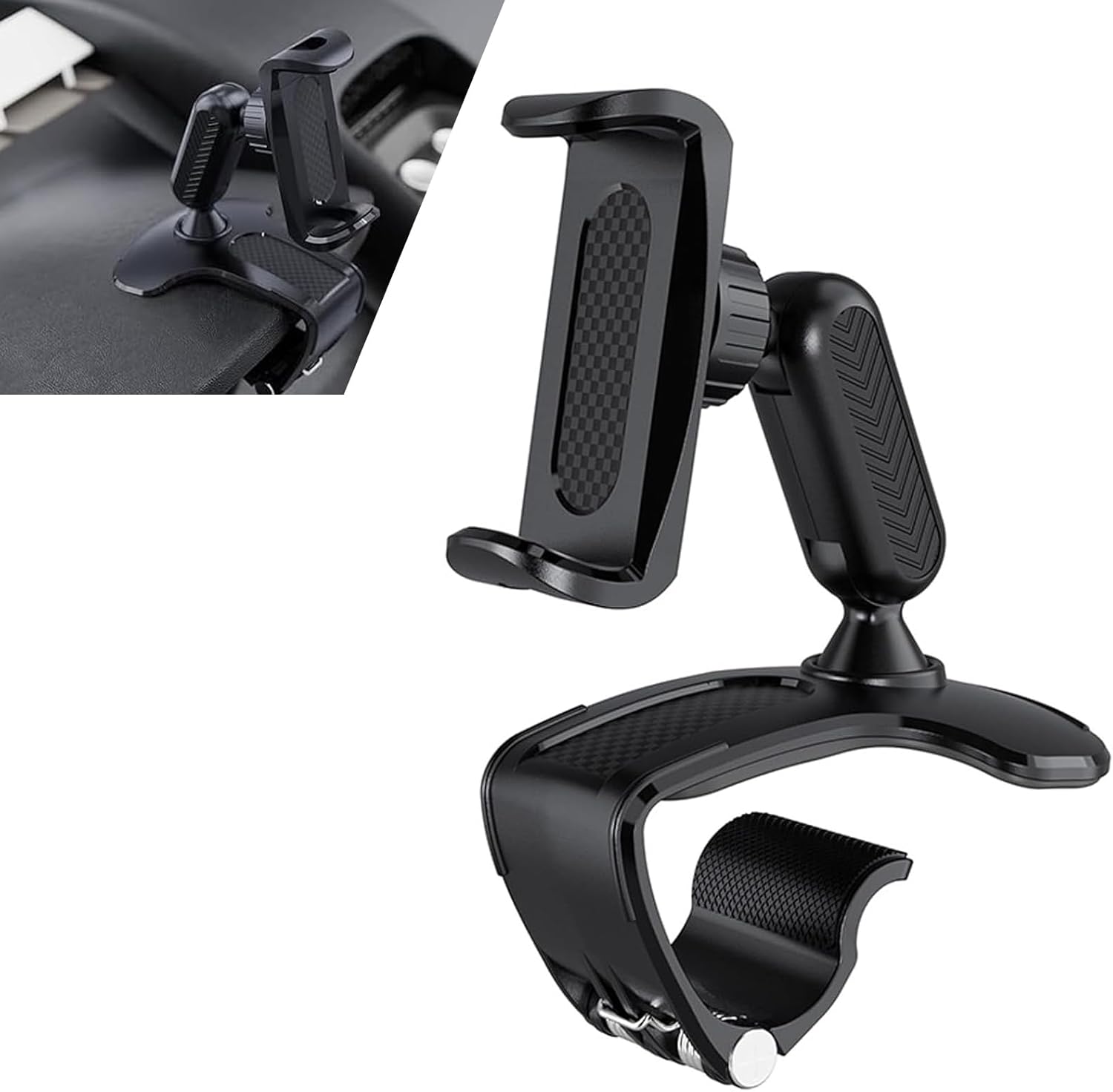 1 PC Car Dashboard Cell Phone Holder, 180 Rotary Clip-on Navigation Stand, Multifunctional Anti-Shake Phone Holder, Universal for Most Cars SUVs and Trucks (Black)