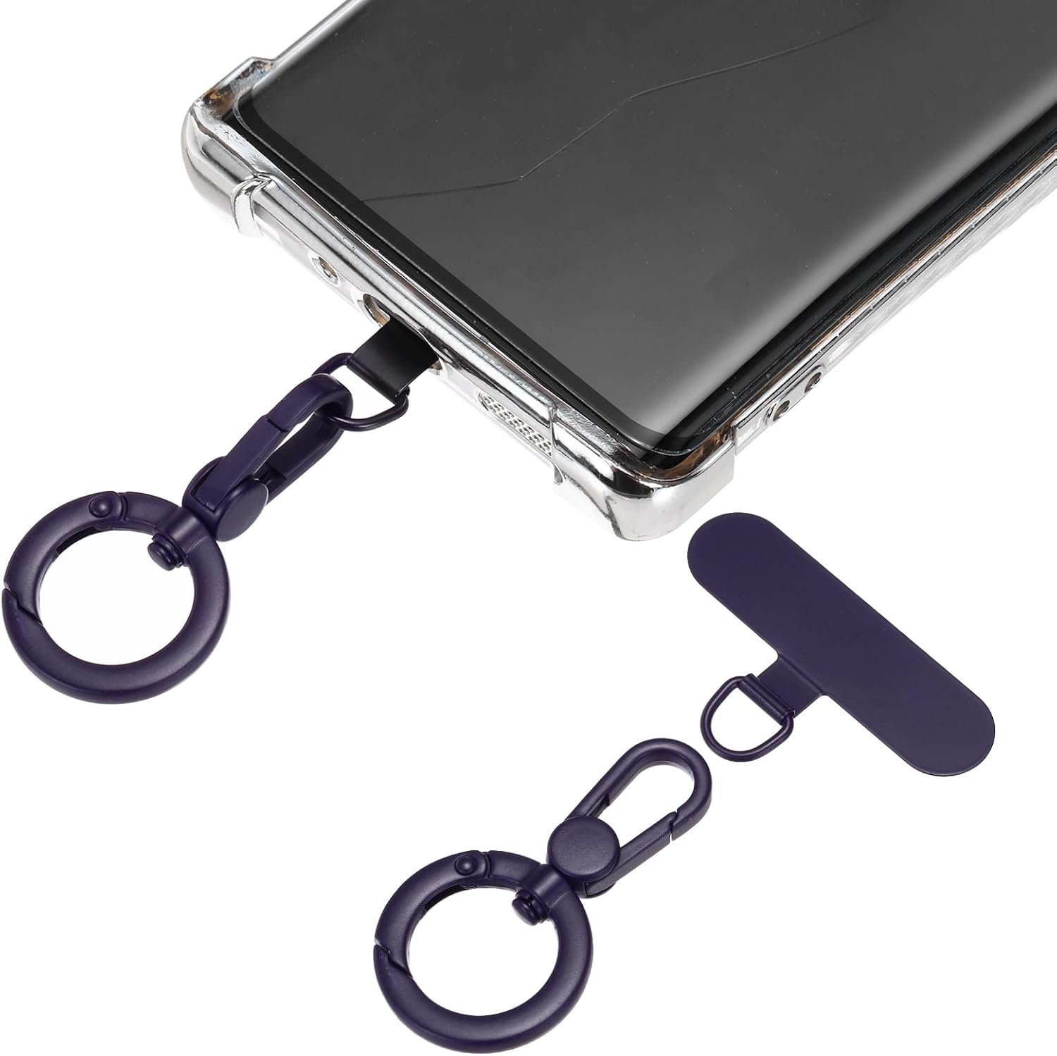 PATIKIL Phone Tether Tab, 2 Pcs Rotatable 360° Double Opening Snap Hooks Cell Phone Lanyard Patch Without Adhesive Phone Strap Replacement Part for All Full Phone Cases, Purple