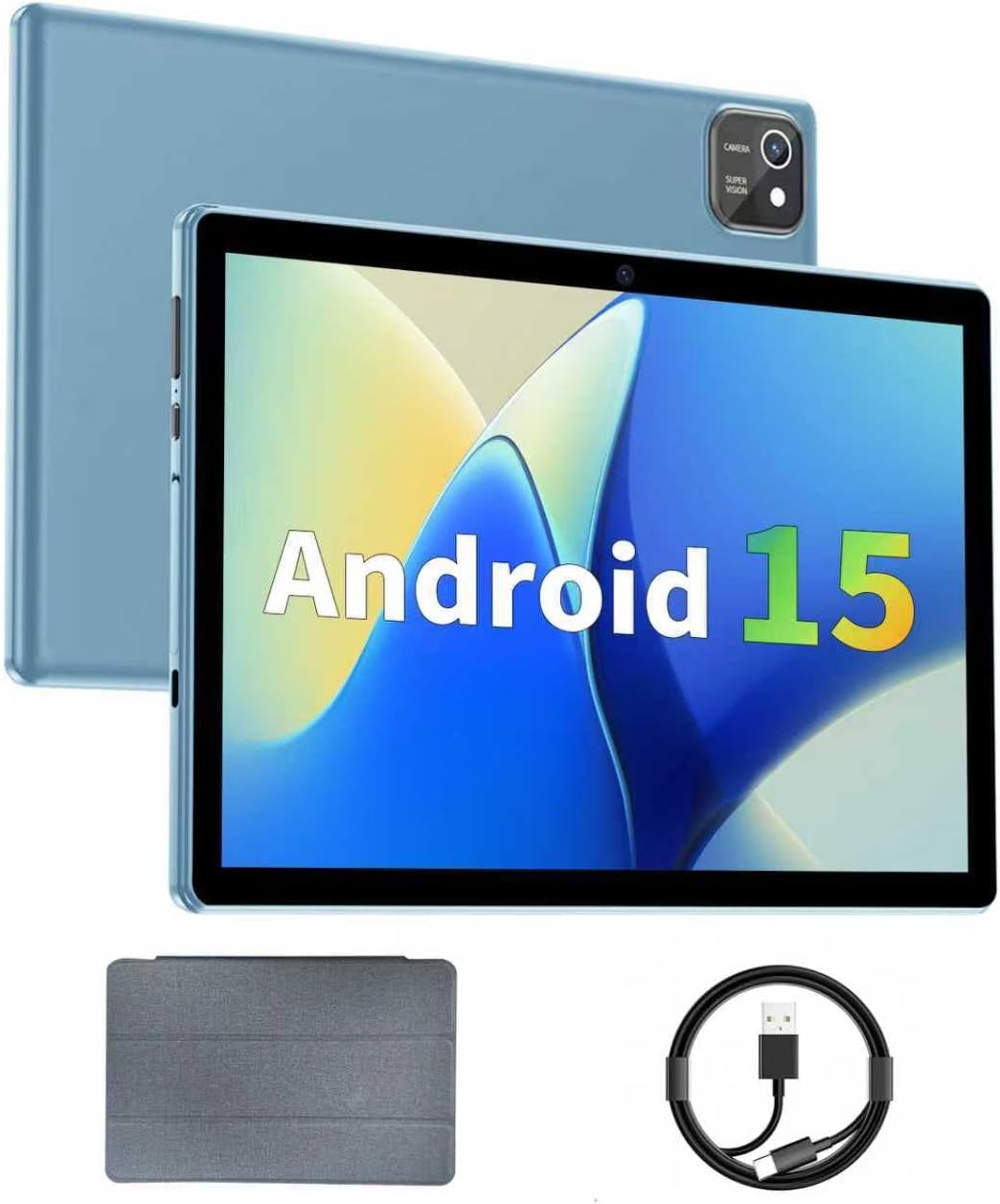 aiprotablet Tablet 10 inch Android 15 Tablets, 12GB RAM 64GB ROM 1TB Expand, Quad-Core Processor, 1280x800 LCD Touch Screen, WiFi 5, Dual Camera, BT5.0, 6000mAh Battery (Blue)