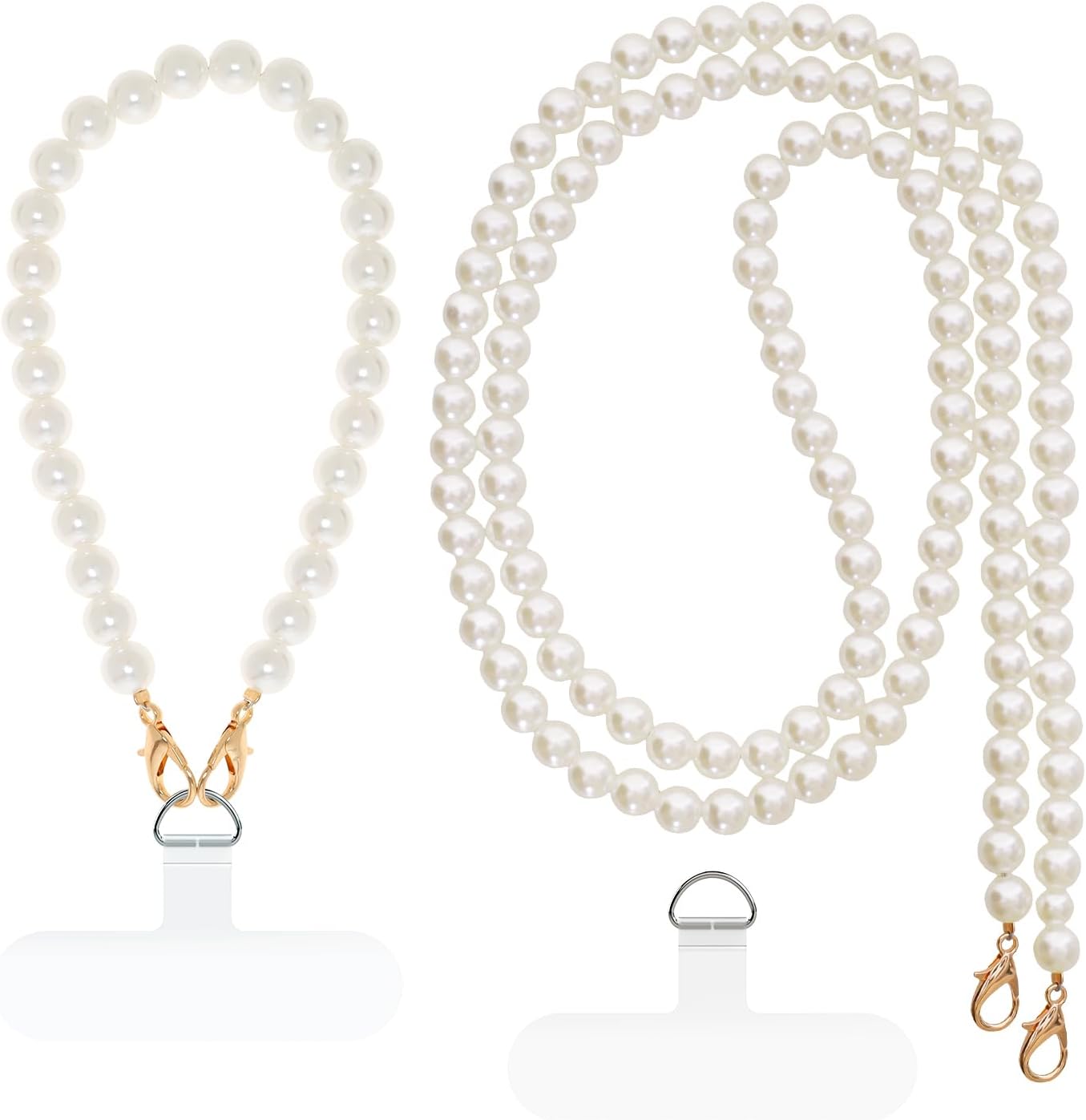 Heliltd 4pcs Pearl Crossbody Phone Chain Set for Cell Phone Lanyard and Wrist Strap Chains with Transparent Pads for Women Hands-Free Mobile Lanyard Faux Pearls for Most Phones, Bags,and Purses