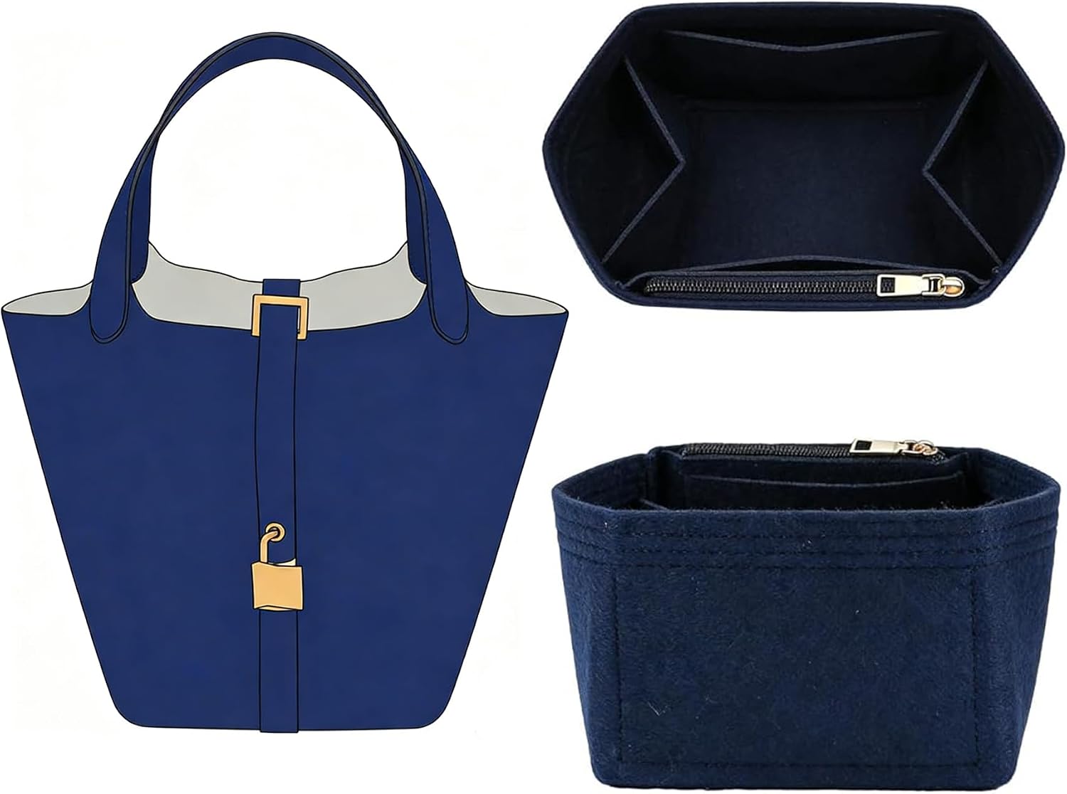 Purse Organizer Insert for Hermes Picotin, Lightweight Storage Divider for Luxury Handbag with 5 Pockets, Premium Felt Large Capacity Bag Shaper(Picotin 22/ Blue)