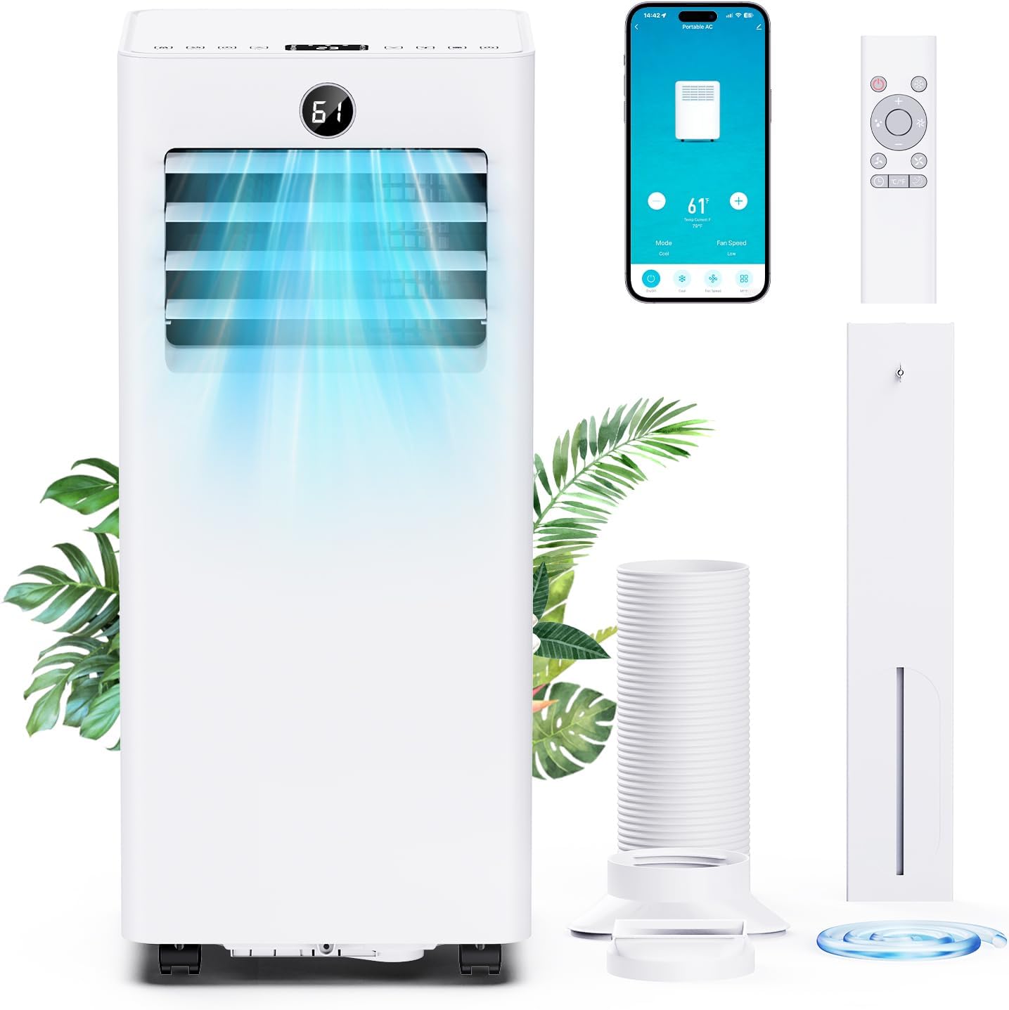 Portable Air Conditioners, 8000 BTU Quiet Air Conditioner with WiFi/App Control, 24H Timer, Dehumidifier, Fan, Cooling, Sleep Modes 4-in-1 AC Unit for Room with Window Kit, for Bedroom/Office, White