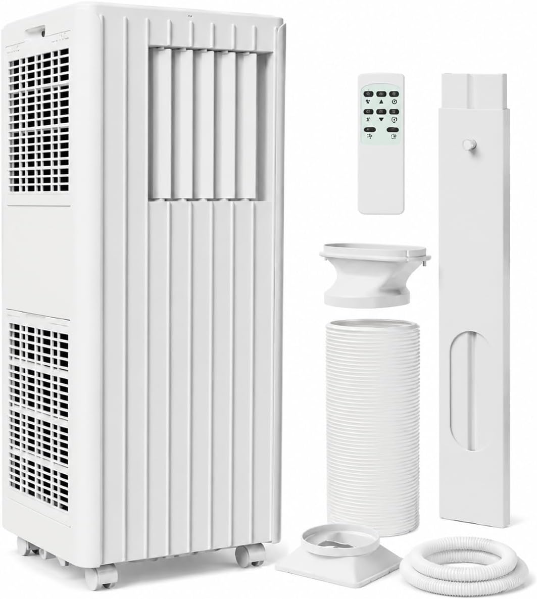 8,000 BTU Portable Air Conditioners, Cools Room Up to 350 Sq.Ft, 4-in-1 AC Unit with Dehumidifier & Fan Mode, Remote Control, Ultra-Quiet 50dB, White & Black, Easy Window Kit