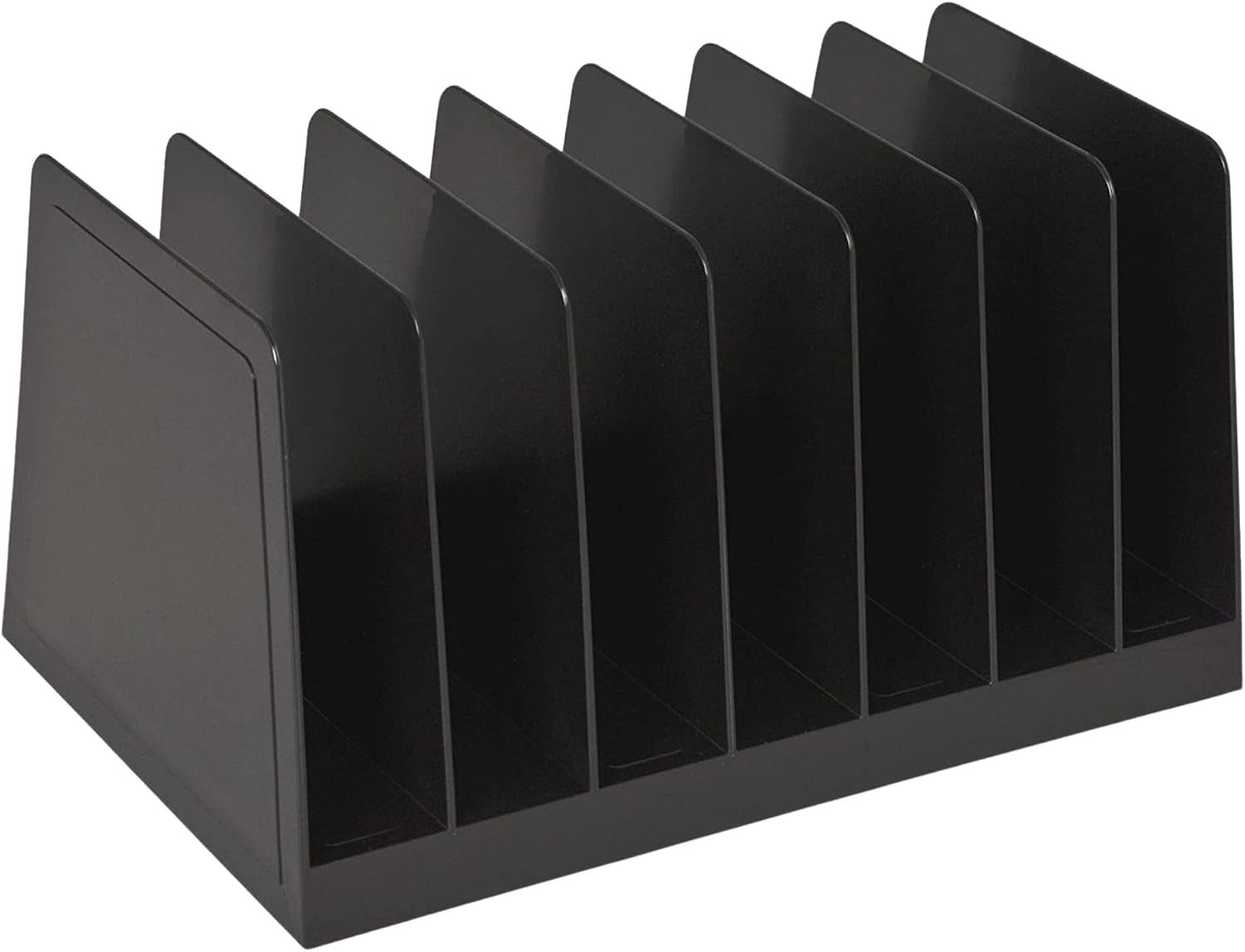 1InTheOffice Desktop File Organizer, File Sorter, File Holder for Desk, 7 Compartments, Vertical, Plastic, Black