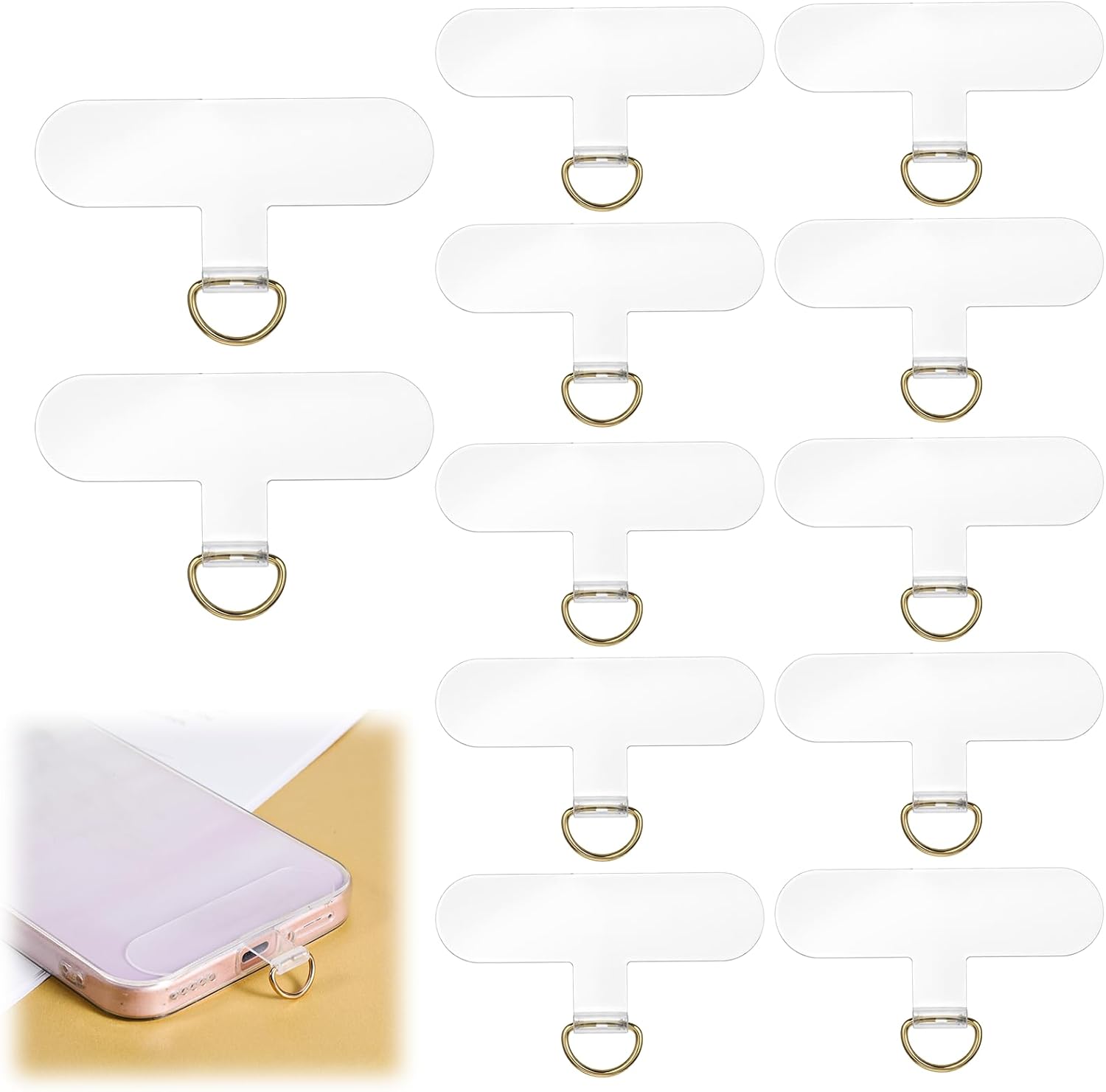 12 Pcs Phone Tether Tab Universal Phone Lanyard Patch No Adhesive Cell Phones Strap Replacement Part Cell Phones Tether Replacement (Transparent)