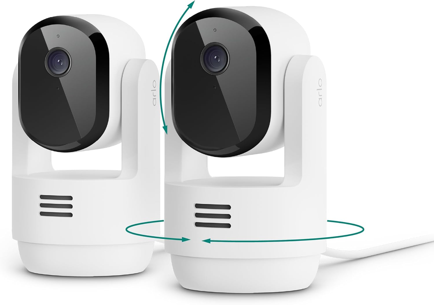 Arlo Essential Indoor Pan Tilt Zoom Security Camera 2K Wired - 2-Cam | 360° pan & 180° tilt; 2K pet camera; Auto motion tracking; Animal detection; Animated preview; 1-mo Secure plan incl.