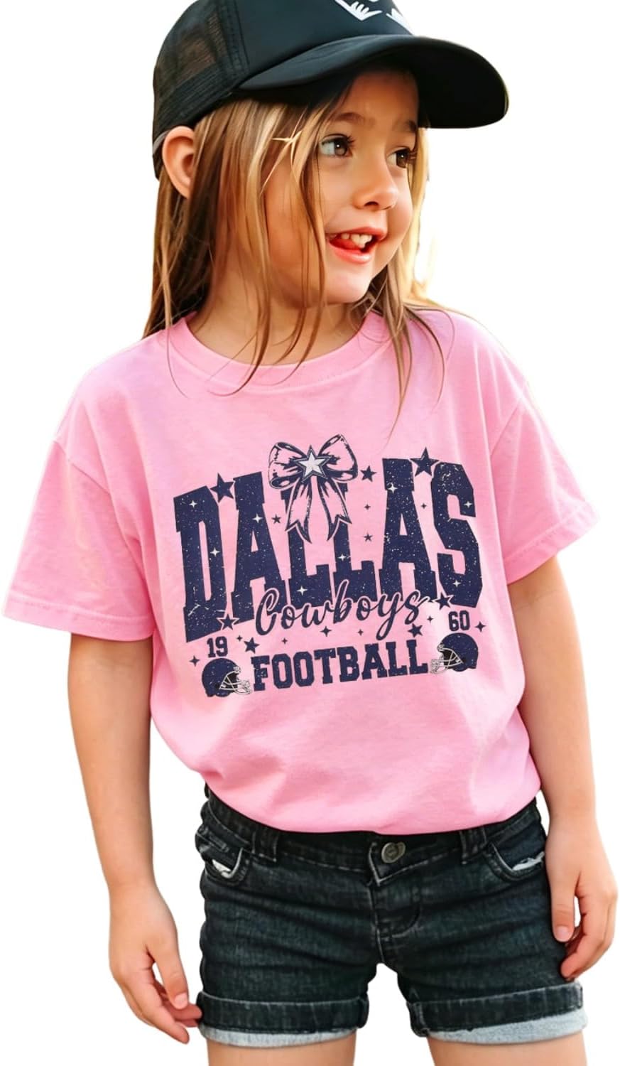 Ritatte Football Shirt for Toddler Girls Football Team Game Day T-Shirt Kids Vintage Bow Star Graphic Tee Sport Fans Tops
