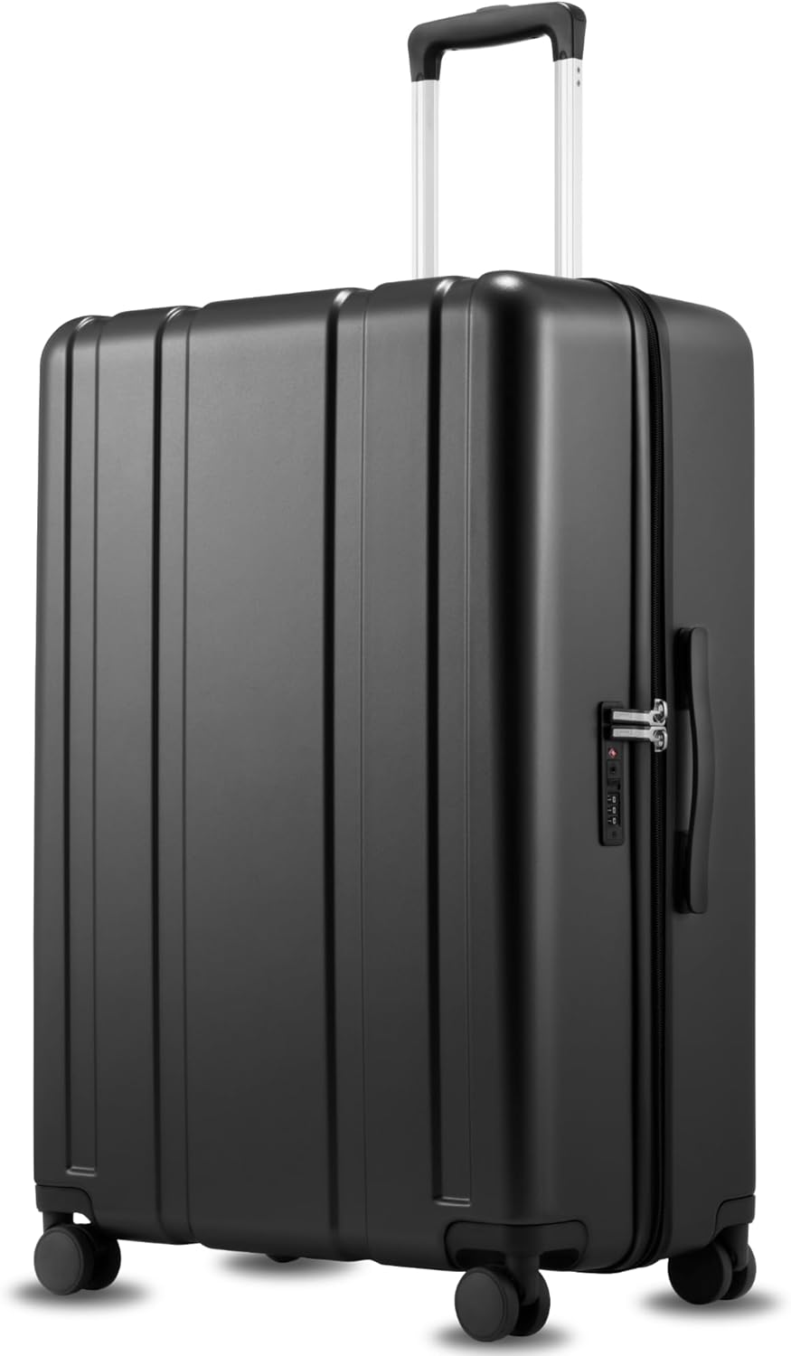 LUGGEX Large Checked Hard Shell Suitcase, Black, 28" | Checked Luggage, 100% PC Hard Shell, 105L Capacity, 360° Spinner Wheels, TSA Lock, Durable Travel Suitcase, L2, EX-Core