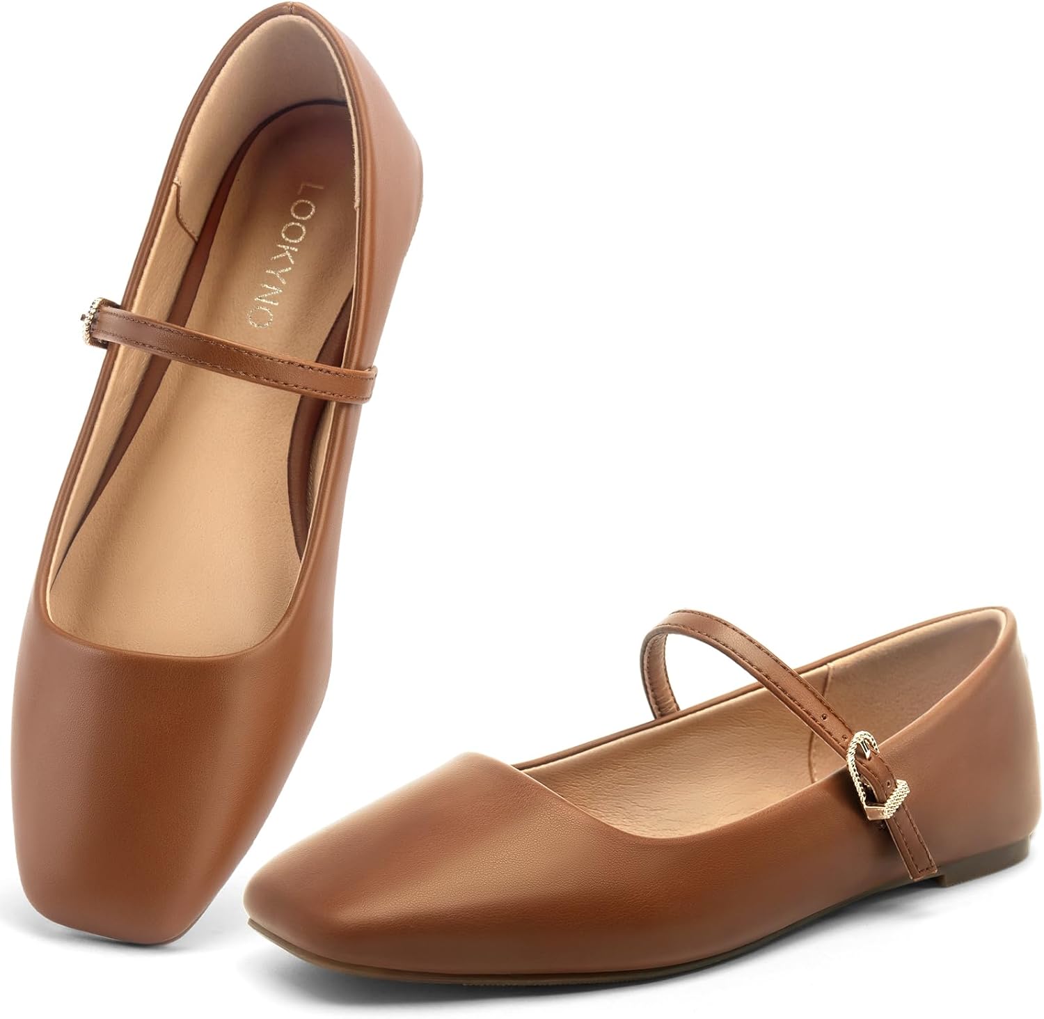Womens Ballet Mary Jane Flats Shoes Adjustable Strap Square Closed Toe Chic Footwear with Latex Insole