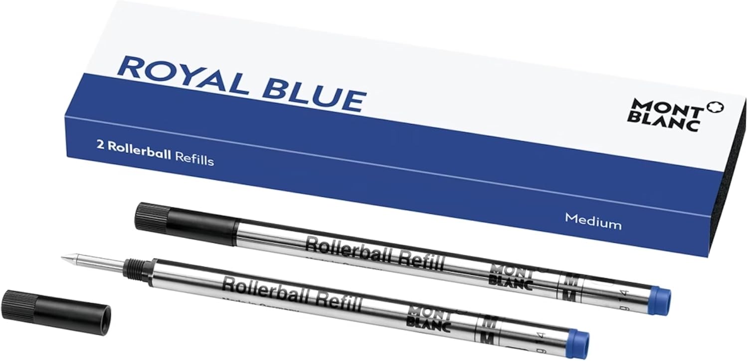MONTBLANC Rollerball Refills (M) Pacific Blue 105159 / Quick-Drying Pen Refills for MONTBLANC Rollerball and Fineliner Pens / 2 x Dark Blue Pen Cartridges