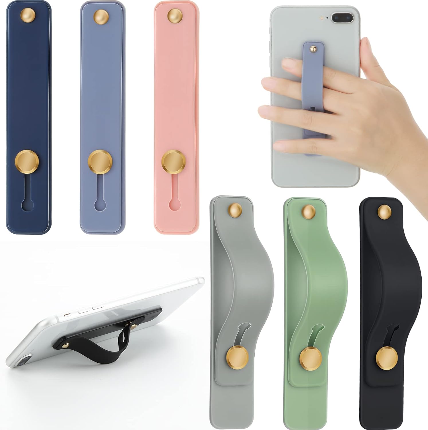 Weewooday 6 Pieces Phone Grip Holder Cell Phone Grip Strap Telescopic Finger Strap Stand Universal Finger Kickstand for Most Smartphones(Soft Colors,Classic)