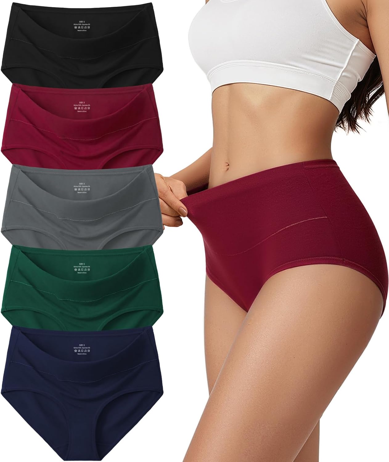 Vevmon Cotton Underwear for Women High Waisted Soft Ladies Panties 5 Pack | Full Coverage Breathable Briefs, Moisture-Wicking Cotton Fabric, Fits Comfortably Underwear for Gym, Work, Daily, Loungewear