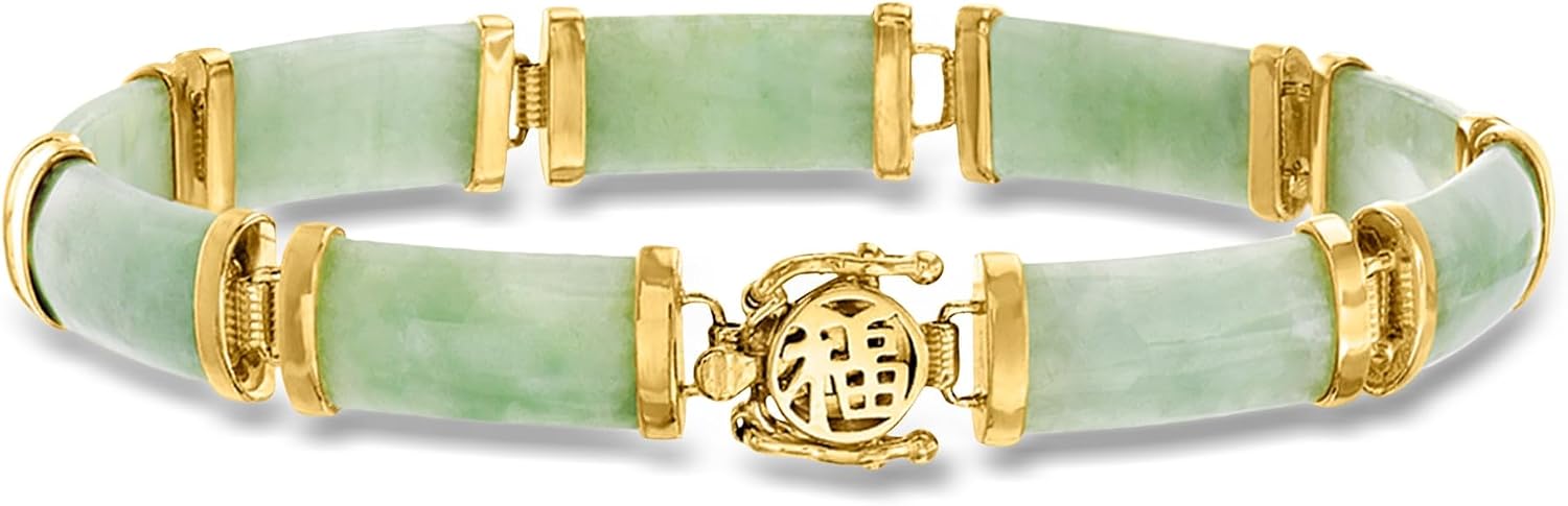Ross-Simons Jade Good Fortune Bracelet in 18kt Gold Over Sterling