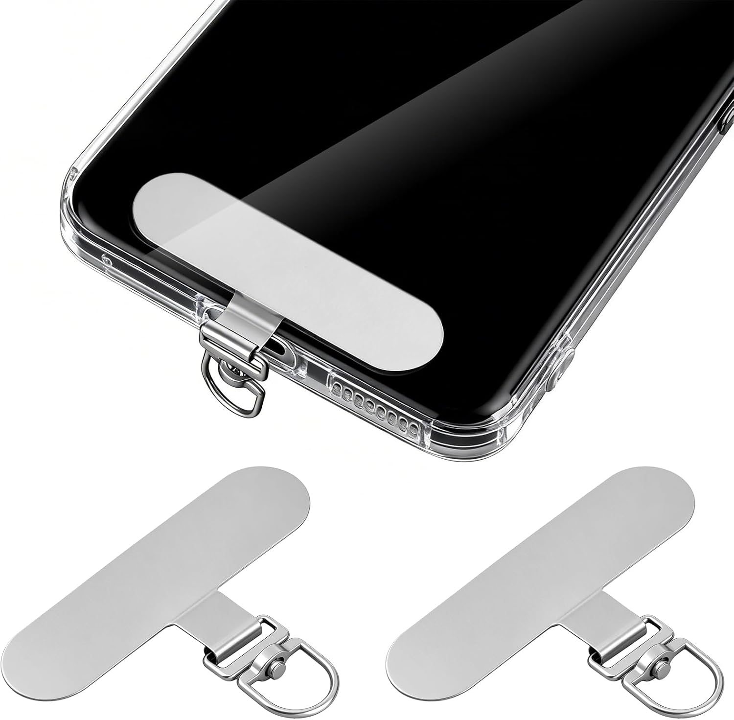 2 Pcs 360° Rotatable Phone Tether Tab, Silver Stainless Steel Cell Phone Lanyard Tab Metal Mobile Phones Strap Patch Replacement Part
