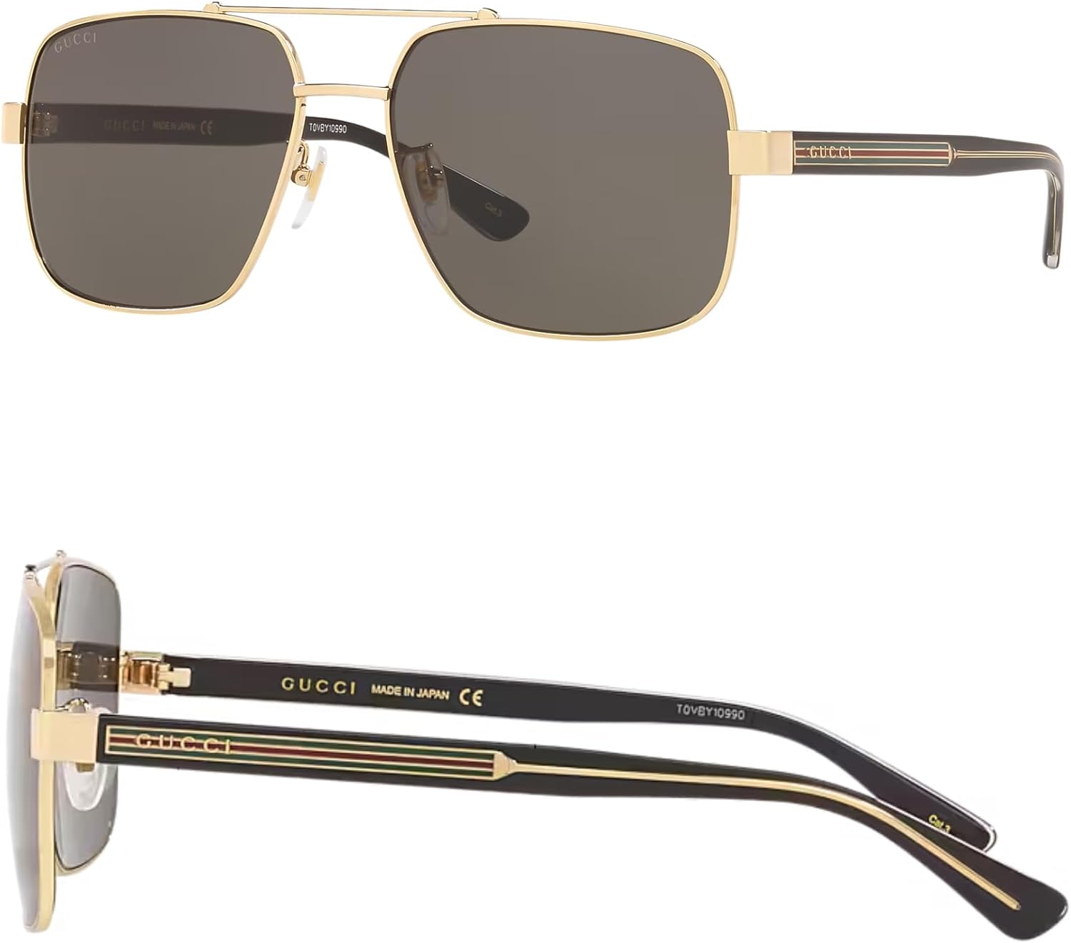 Gucci GG0529S Lettering Logo Square-Shaped Non-Polarized Sunglasses for Men – Includes Luxury Eyewear Kit – Gold Frame with Gray Lens